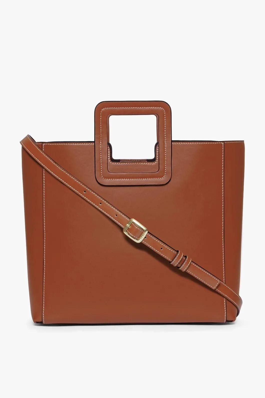 STAUD SHIRLEY LEATHER BAG | SADDLE< Totes | Crossbody