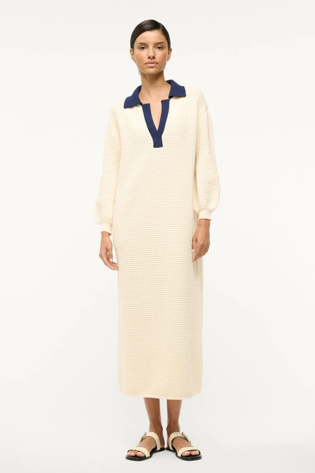 STAUD ALTEA DRESS IVORY NAVY< Dresses | Knit Dresses