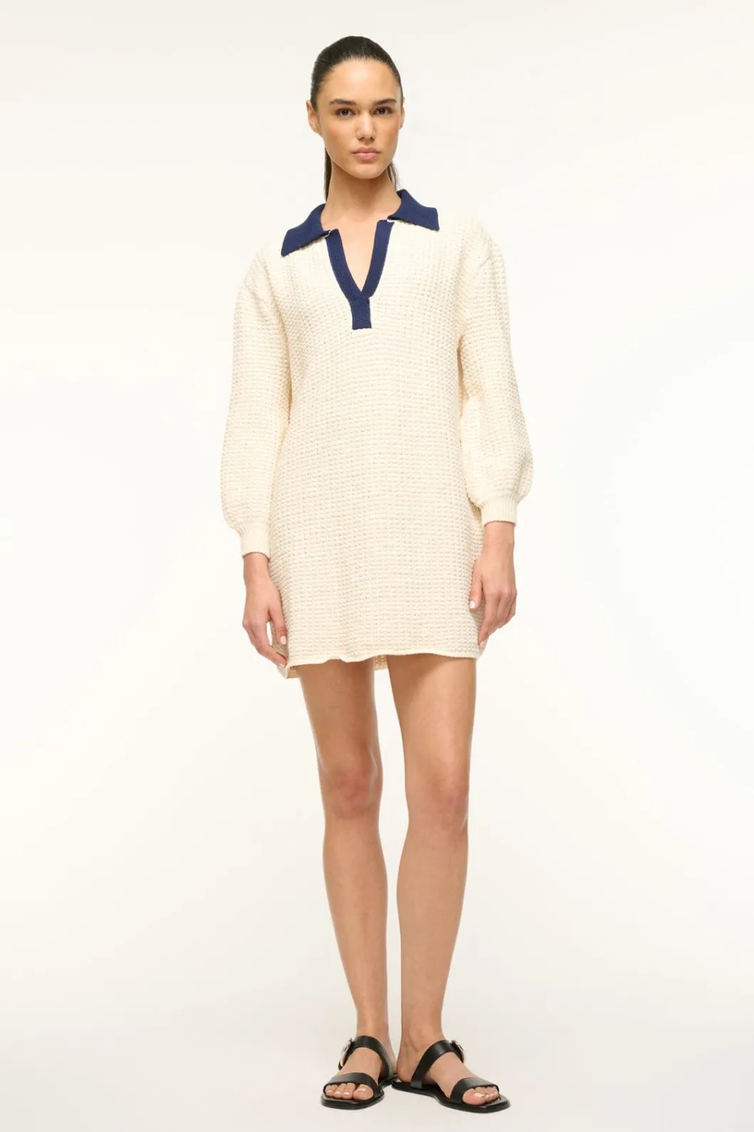 STAUD ALTEA MINI DRESS IVORY NAVY< Knit Dresses | Mini Dresses