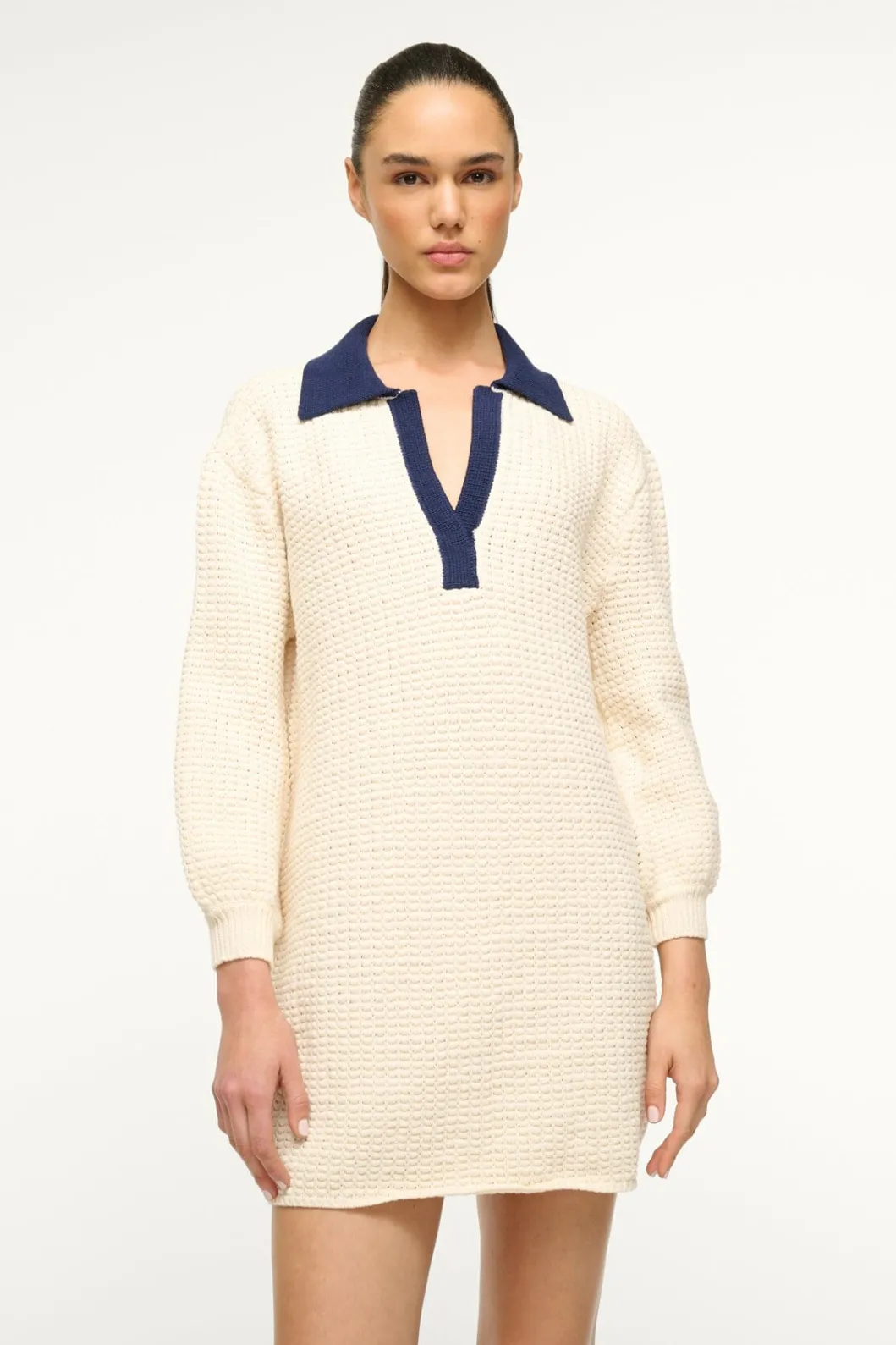 STAUD ALTEA MINI DRESS IVORY NAVY< Knit Dresses | Mini Dresses