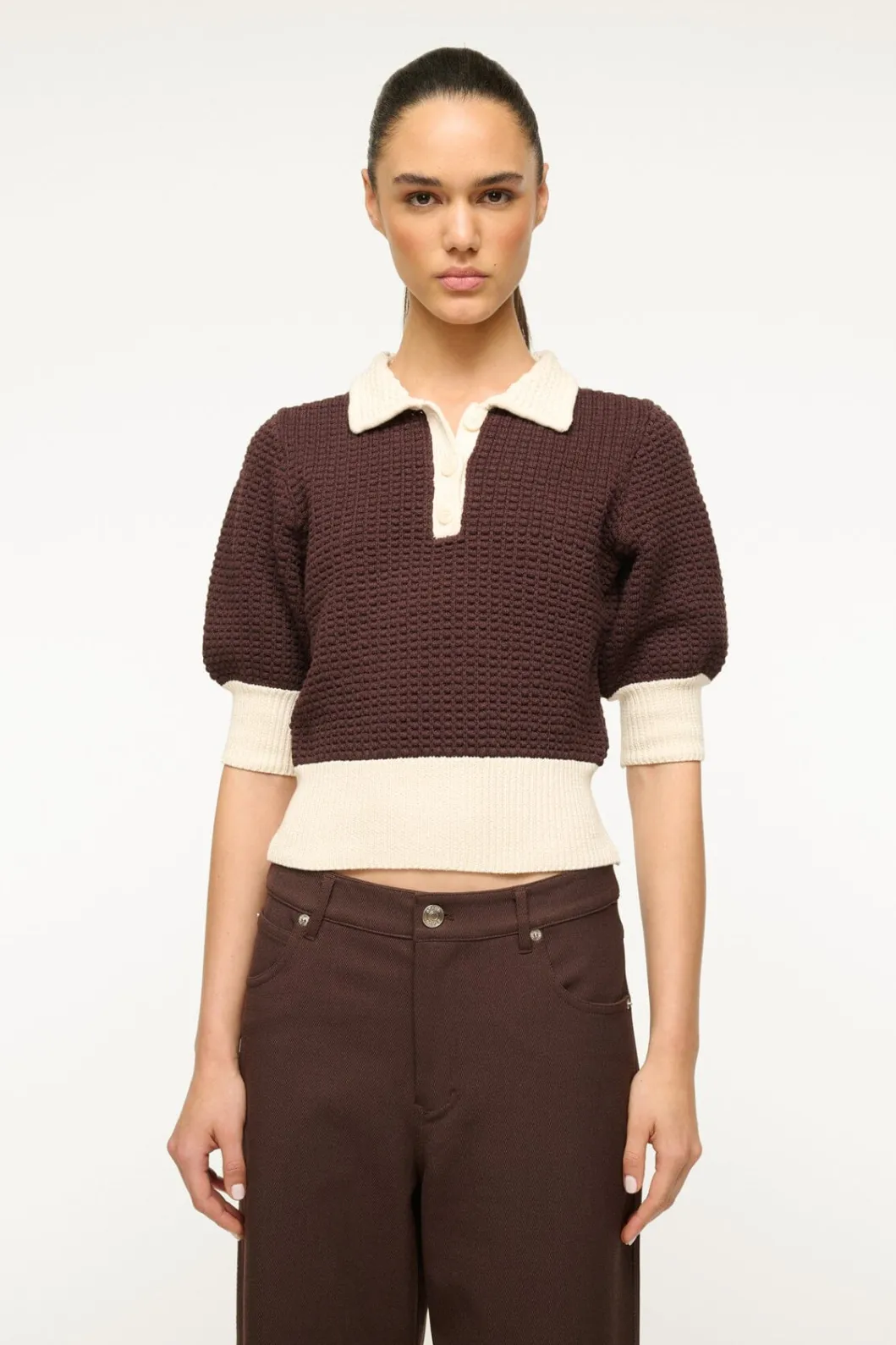 STAUD ALTEA SWEATER DARK CHOCOLATE IVORY< Tops | Sweaters