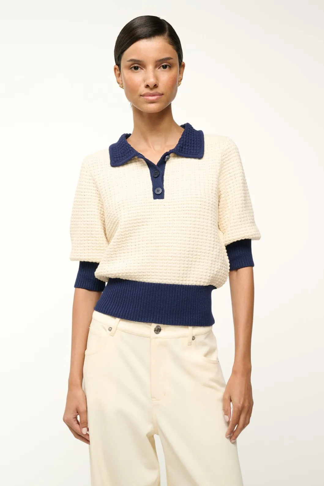 STAUD ALTEA SWEATER IVORY NAVY< Sweaters