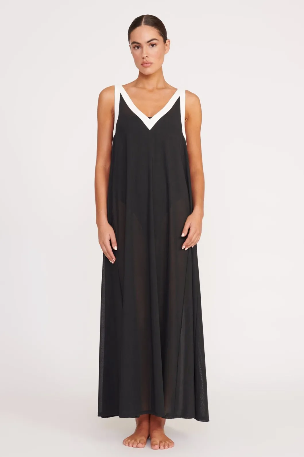 STAUD AVELINE DRESS BLACK WHITE< Cover-ups