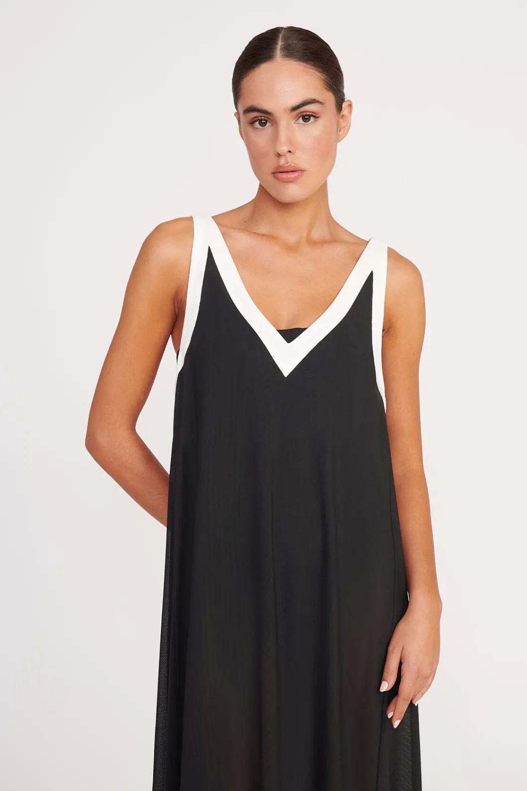 STAUD AVELINE DRESS BLACK WHITE< Cover-ups