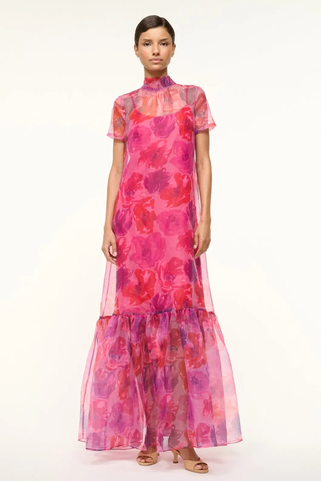 STAUD CALLUNA DRESS MAGENTA PAINTED FLORAL< The Evening Edit | Maxi Dresses