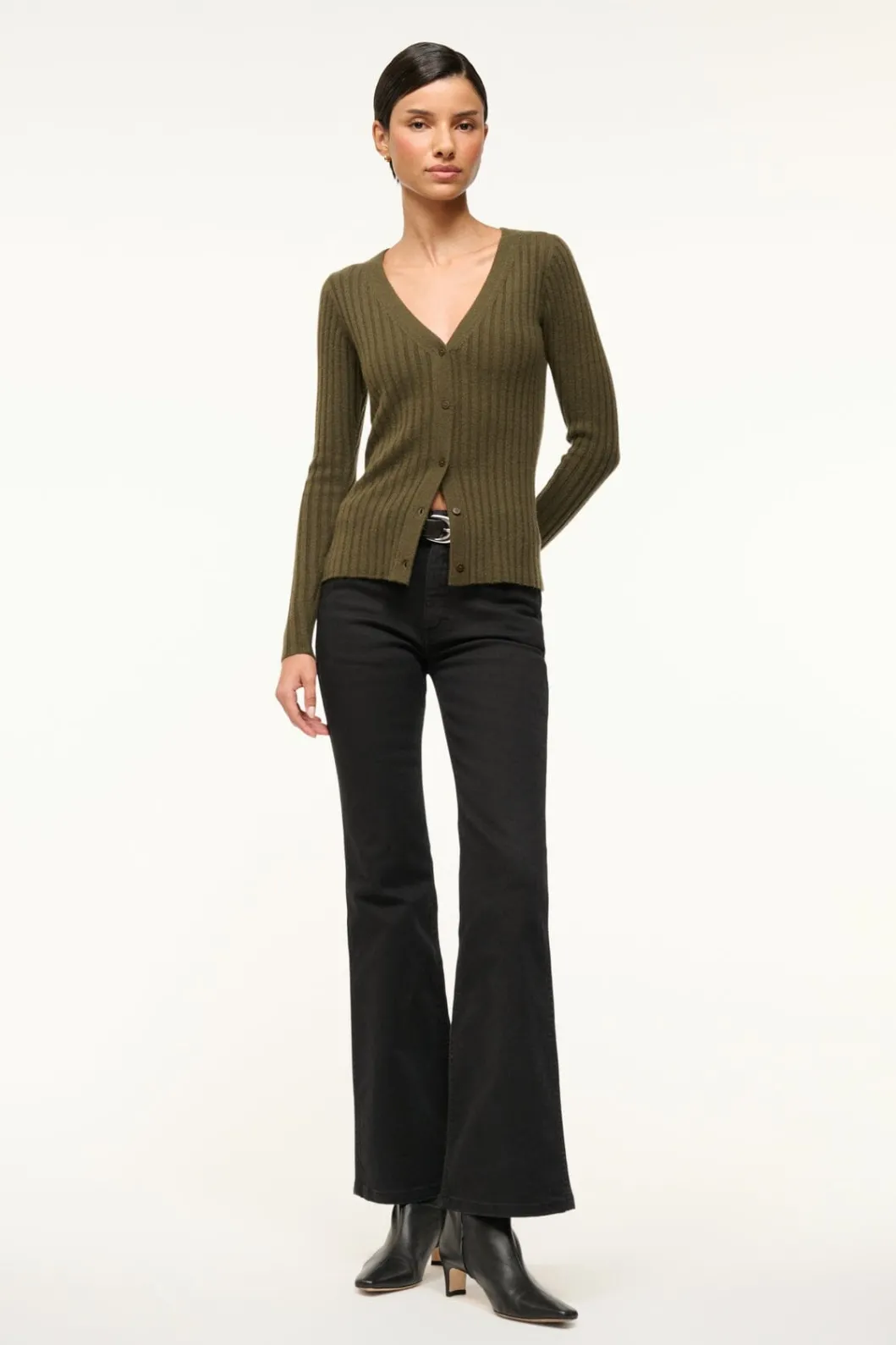 STAUD CARGO CASHMERE SWEATER DARK OLIVE< Sweaters