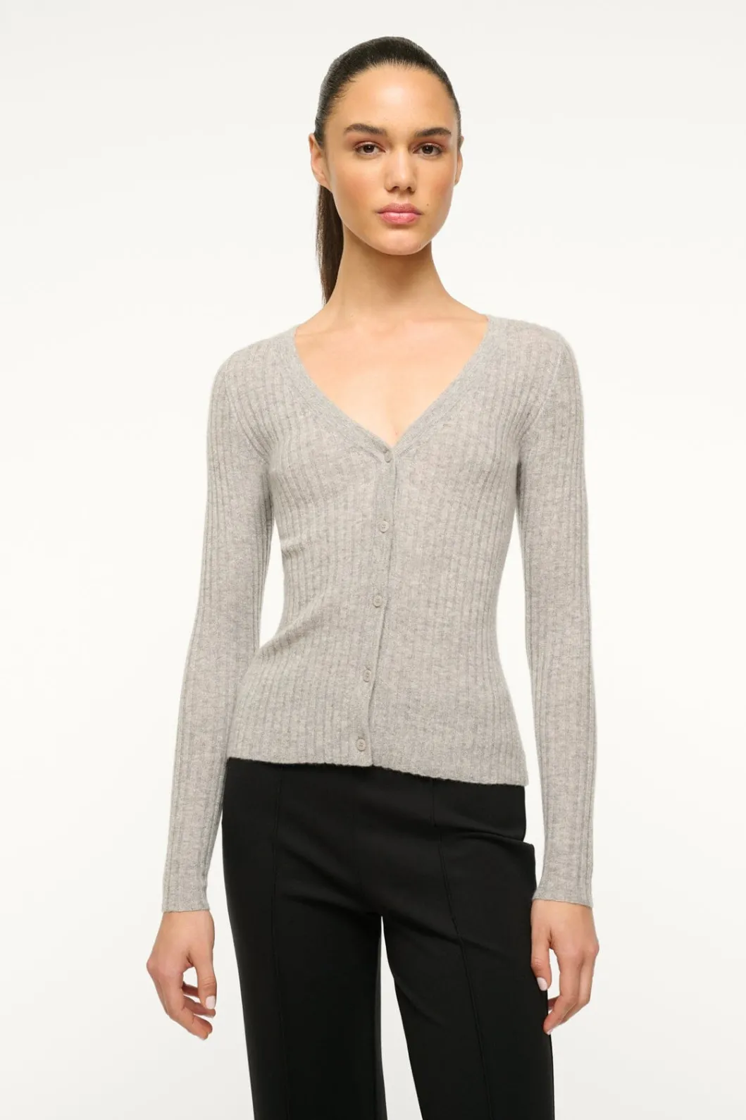 STAUD CARGO CASHMERE SWEATER HEATHER GREY< Sweaters