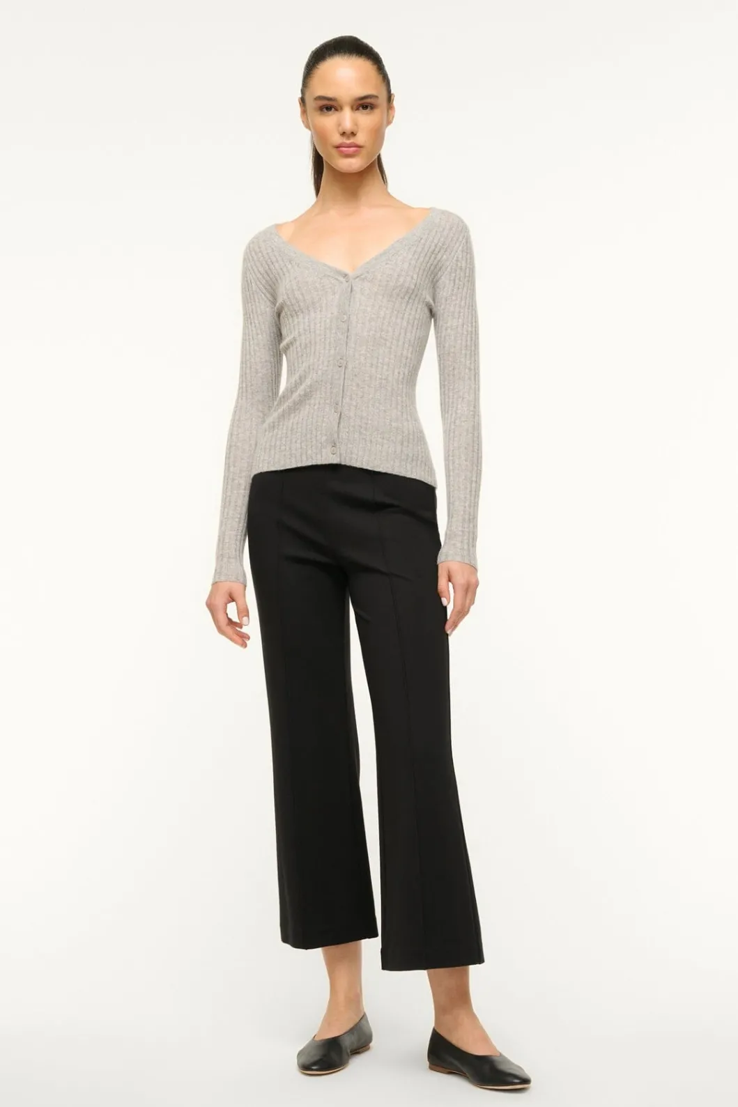 STAUD CARGO CASHMERE SWEATER HEATHER GREY< Sweaters