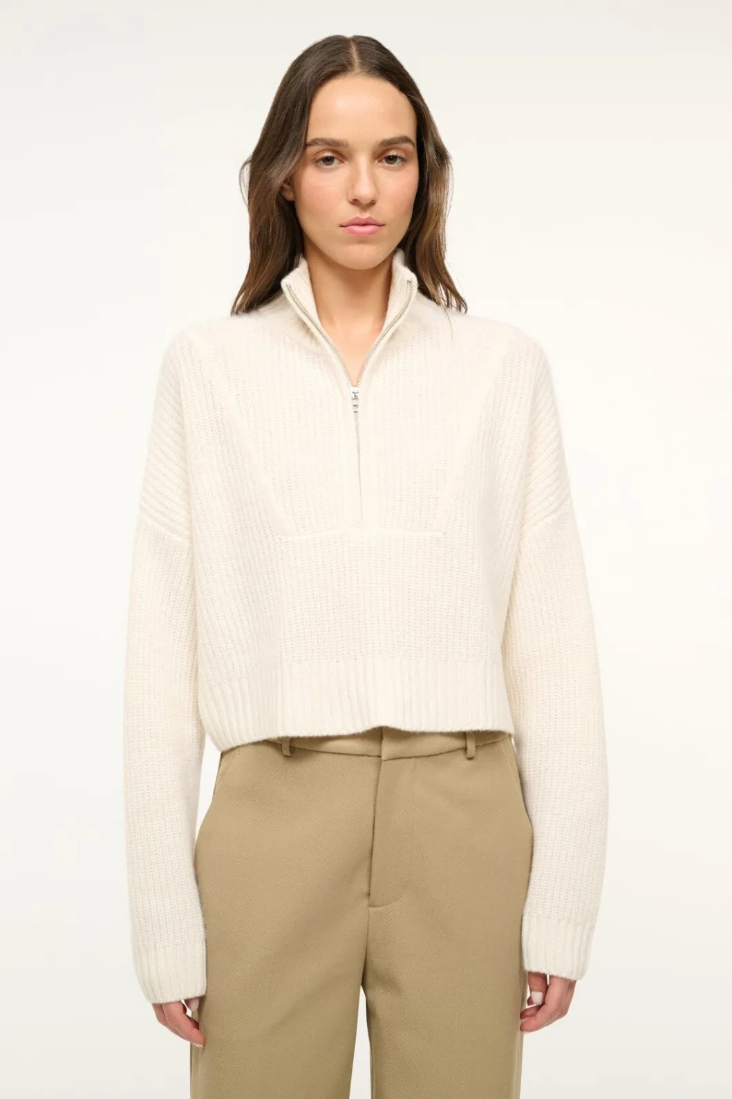 STAUD CASHMERE CROPPED HAMPTON SWEATER< Sweaters