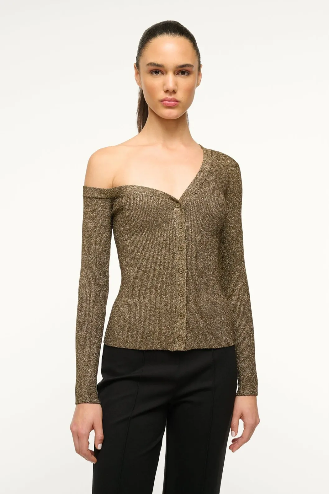 STAUD CRAFTSMAN SWEATER METALLIC GOLD< Tops