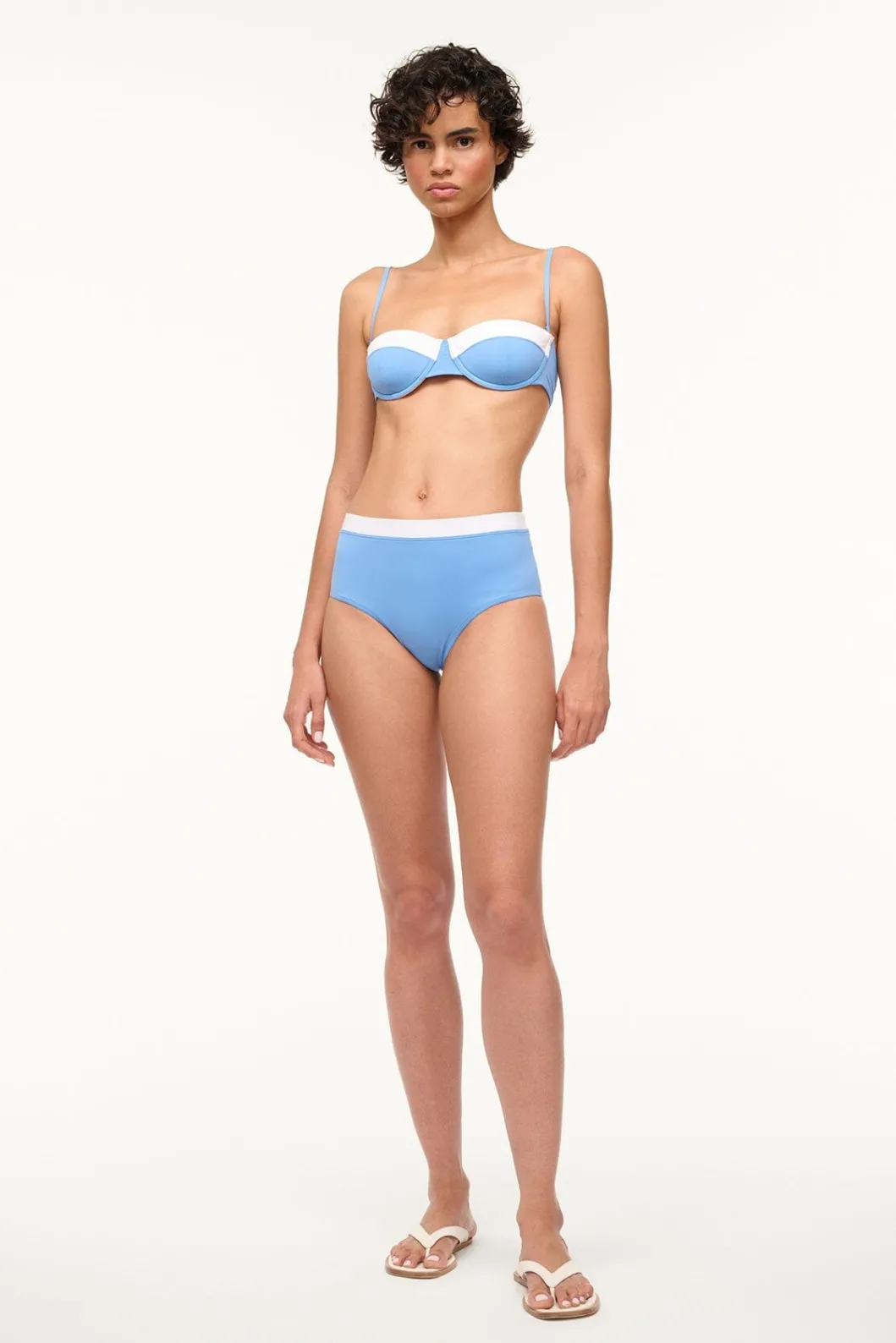 STAUD DEVON HIGH RISE BIKINI BOTTOM AZURE WHITE< Swim