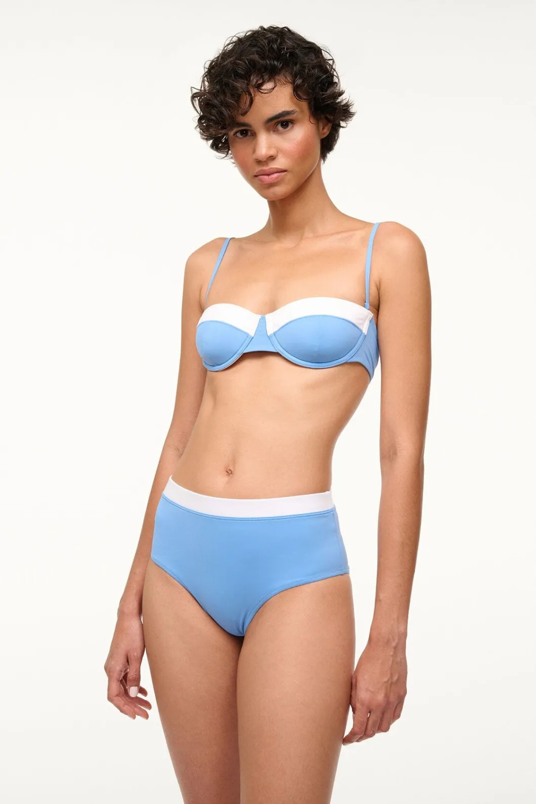 STAUD DEVON HIGH RISE BIKINI BOTTOM AZURE WHITE< Swim