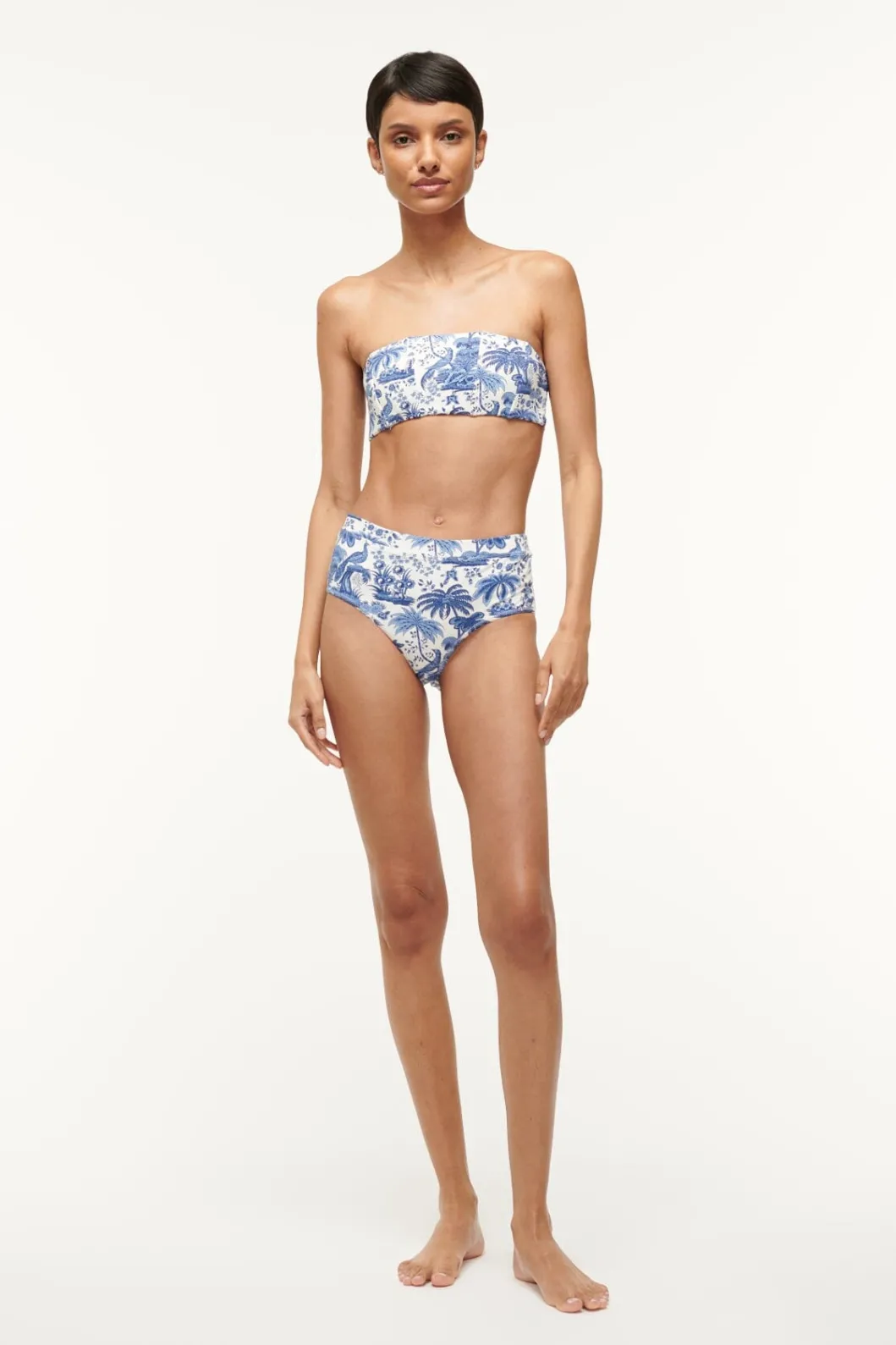 STAUD DEVON HIGH RISE BIKINI BOTTOM BLUE TOILE< Swim | Bikinis