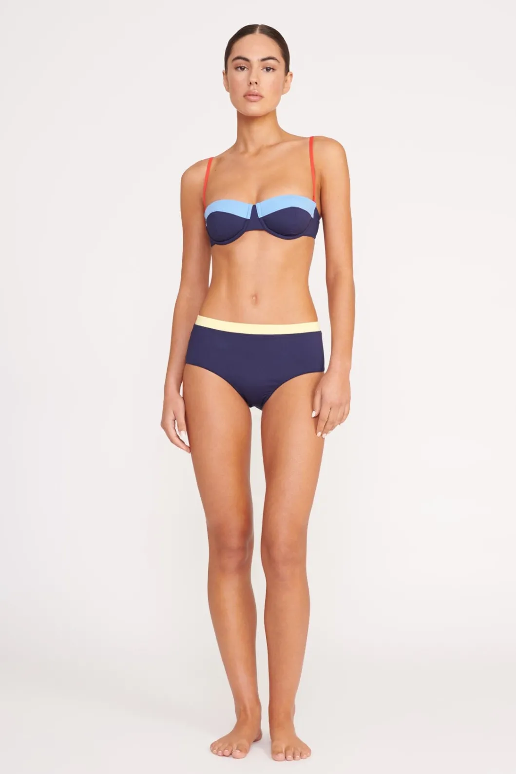 STAUD DEVON HIGH RISE BIKINI BOTTOM NAVY COLORBLOCK< Swim | Bikinis