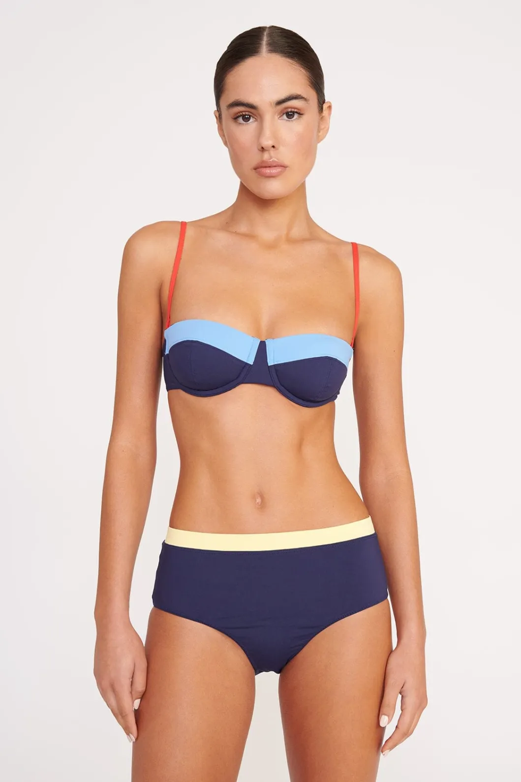 STAUD DEVON HIGH RISE BIKINI BOTTOM NAVY COLORBLOCK< Swim | Bikinis