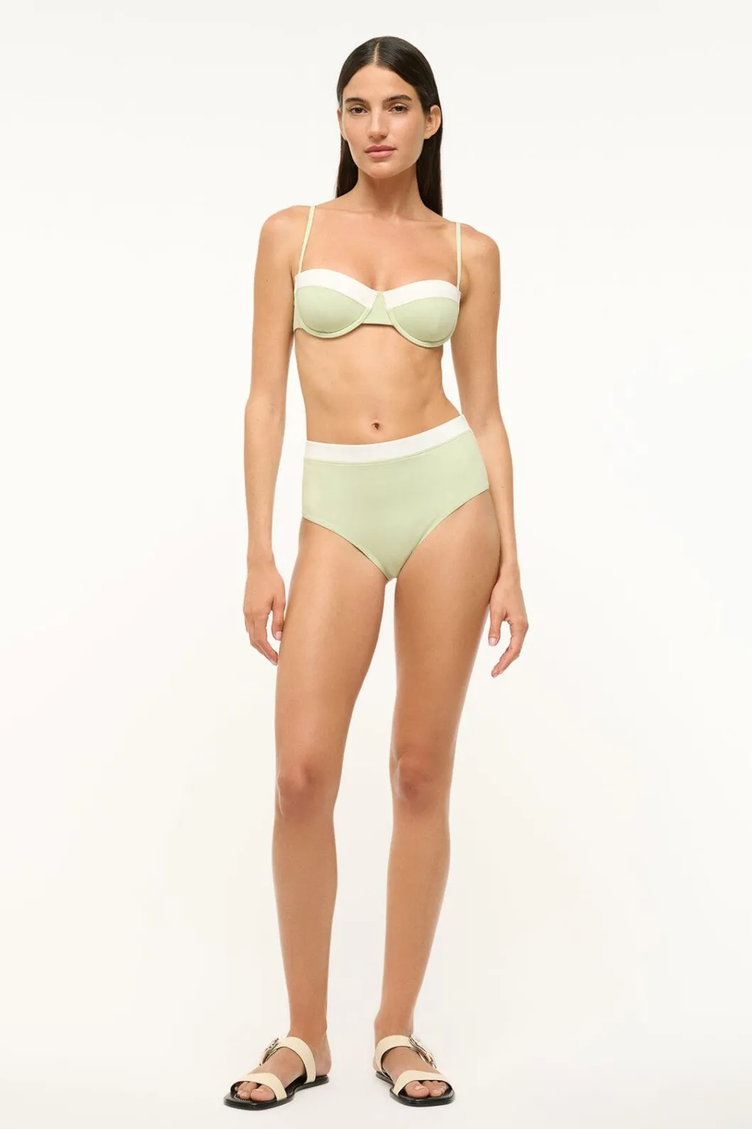 STAUD DEVON HIGH RISE BIKINI BOTTOM PALE JADE/WHITE< Swim | Bikinis