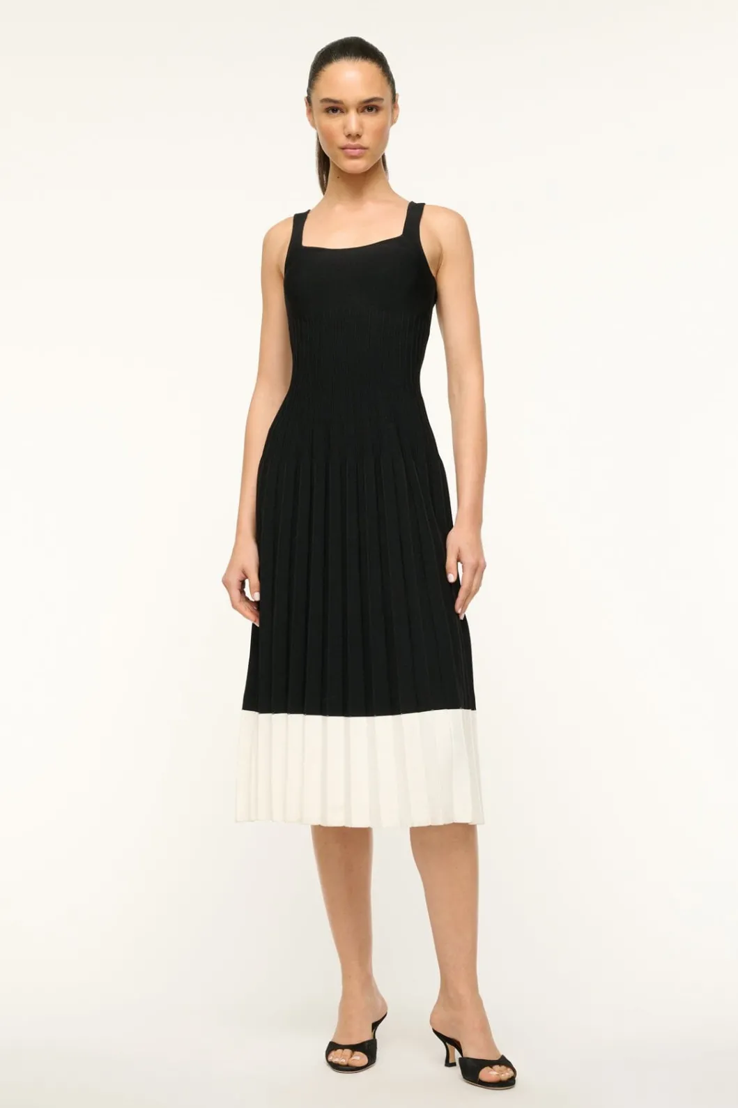 STAUD ELLISON DRESS BLACK IVORY< Knit Dresses | Midi Dresses