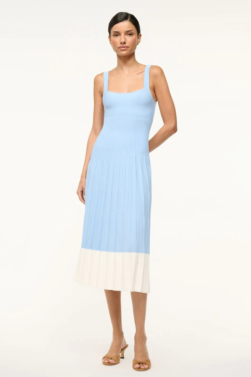 STAUD ELLISON DRESS CLEAR BLUE WHITE< Midi Dresses | Dresses