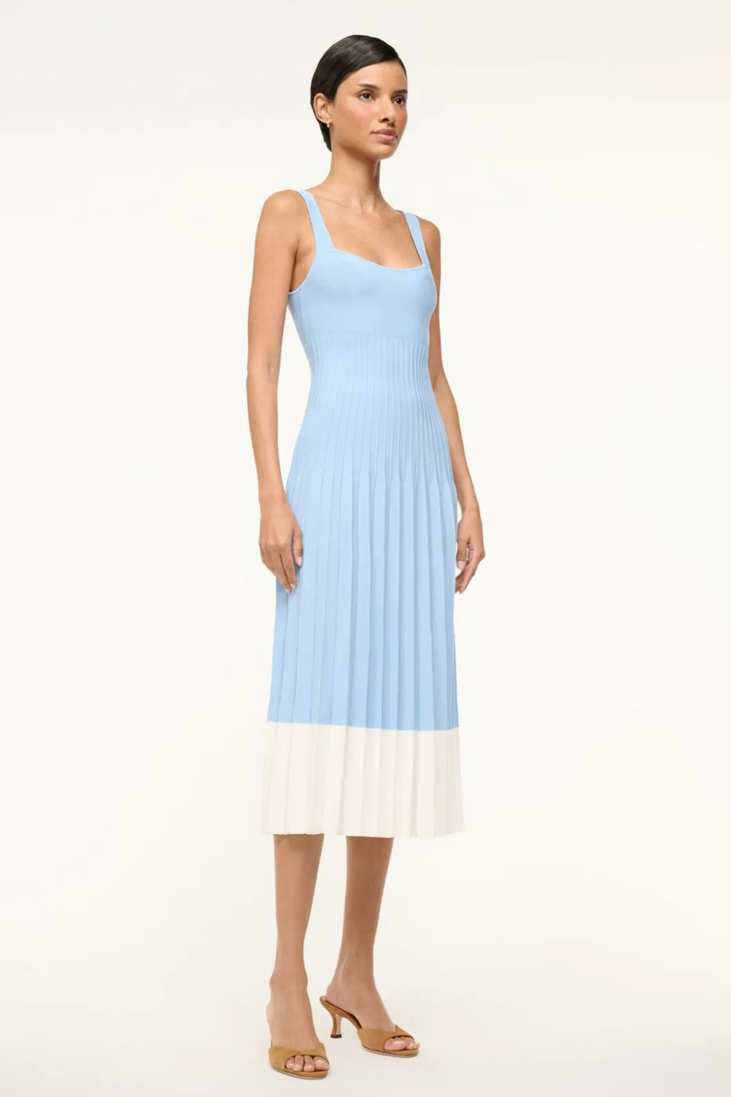 STAUD ELLISON DRESS CLEAR BLUE WHITE< Midi Dresses | Dresses