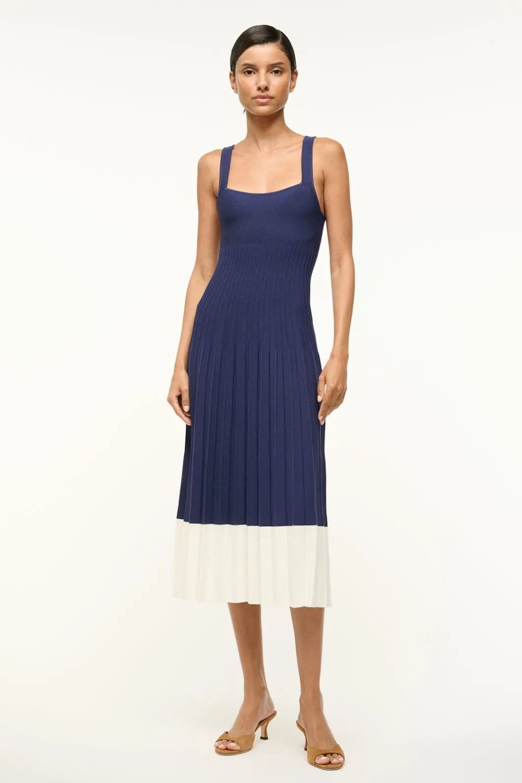 STAUD ELLISON DRESS NAVY WHITE< Knit Dresses | Midi Dresses