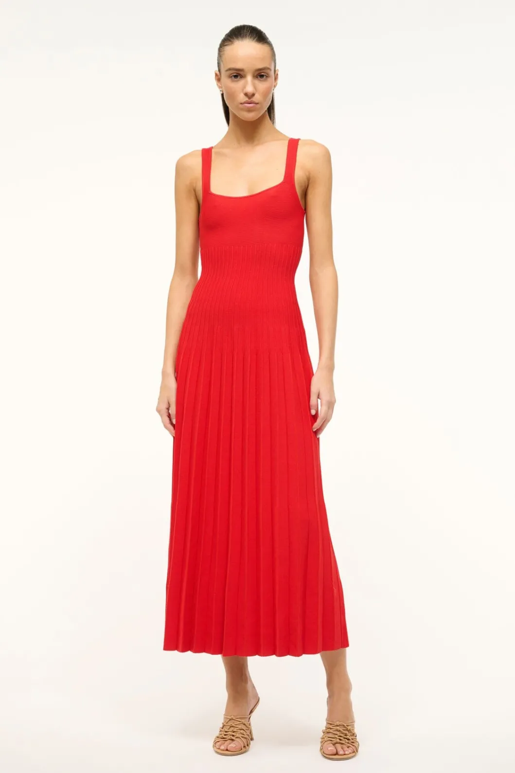 STAUD ELLISON DRESS RED ROSE< Knit Dresses | Midi Dresses