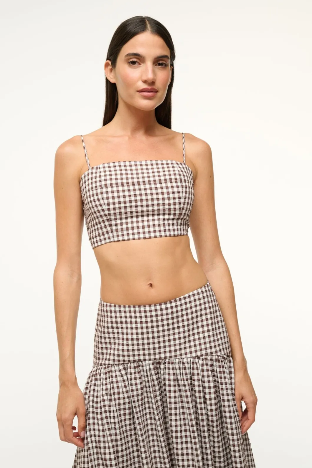 STAUD FEDERICO TANK DARK CHOCOLATE GINGHAM< Swim | Cover-ups