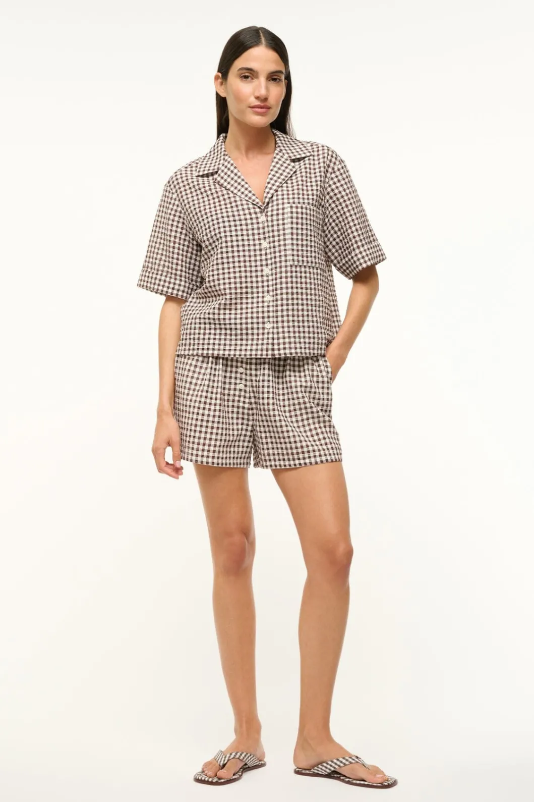 STAUD GABI SHIRT DARK CHOCOLATE GINGHAM< Swim | Cover-ups