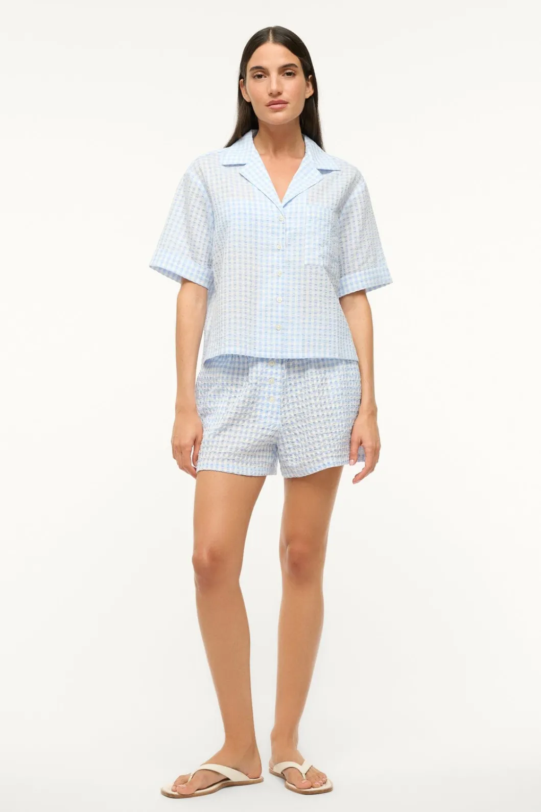 STAUD GABI SHIRT SKY GINGHAM< Swim | Cover-ups