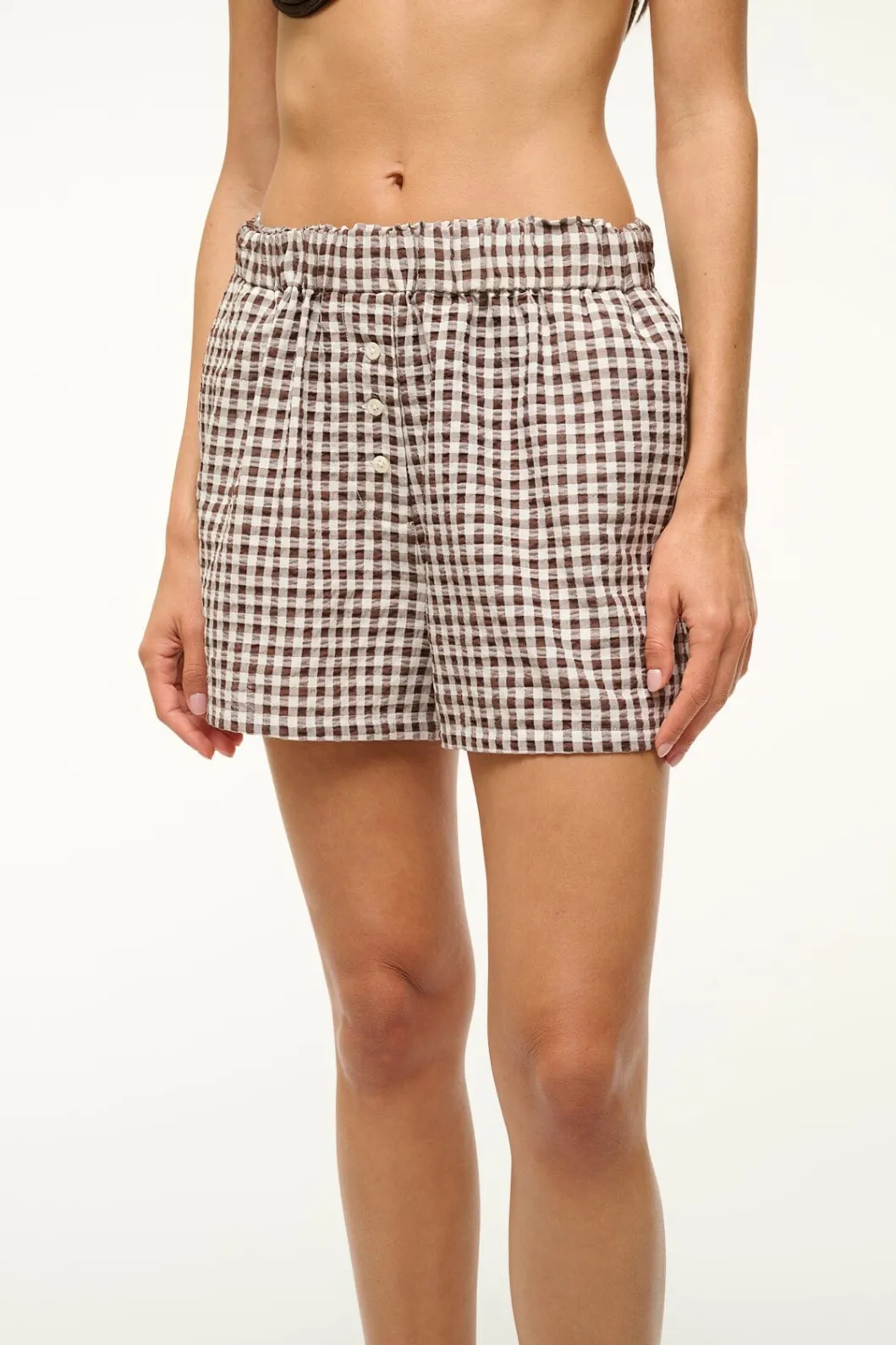 STAUD GABI SHORT DARK CHOCOLATE GINGHAM< Swim | Cover-ups