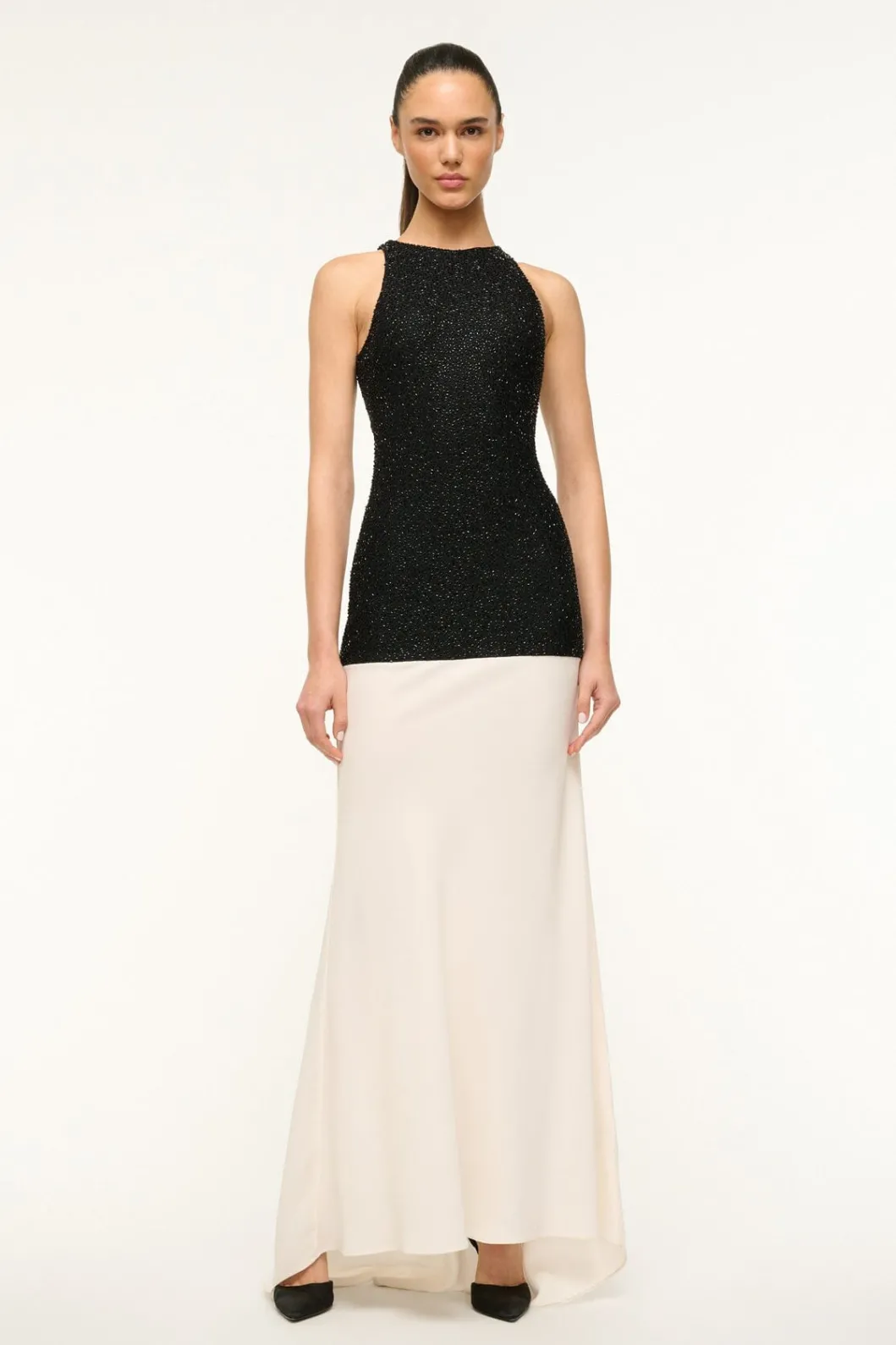 STAUD GABRIELLE DRESS BLACK IVORY< The Evening Edit | Maxi Dresses