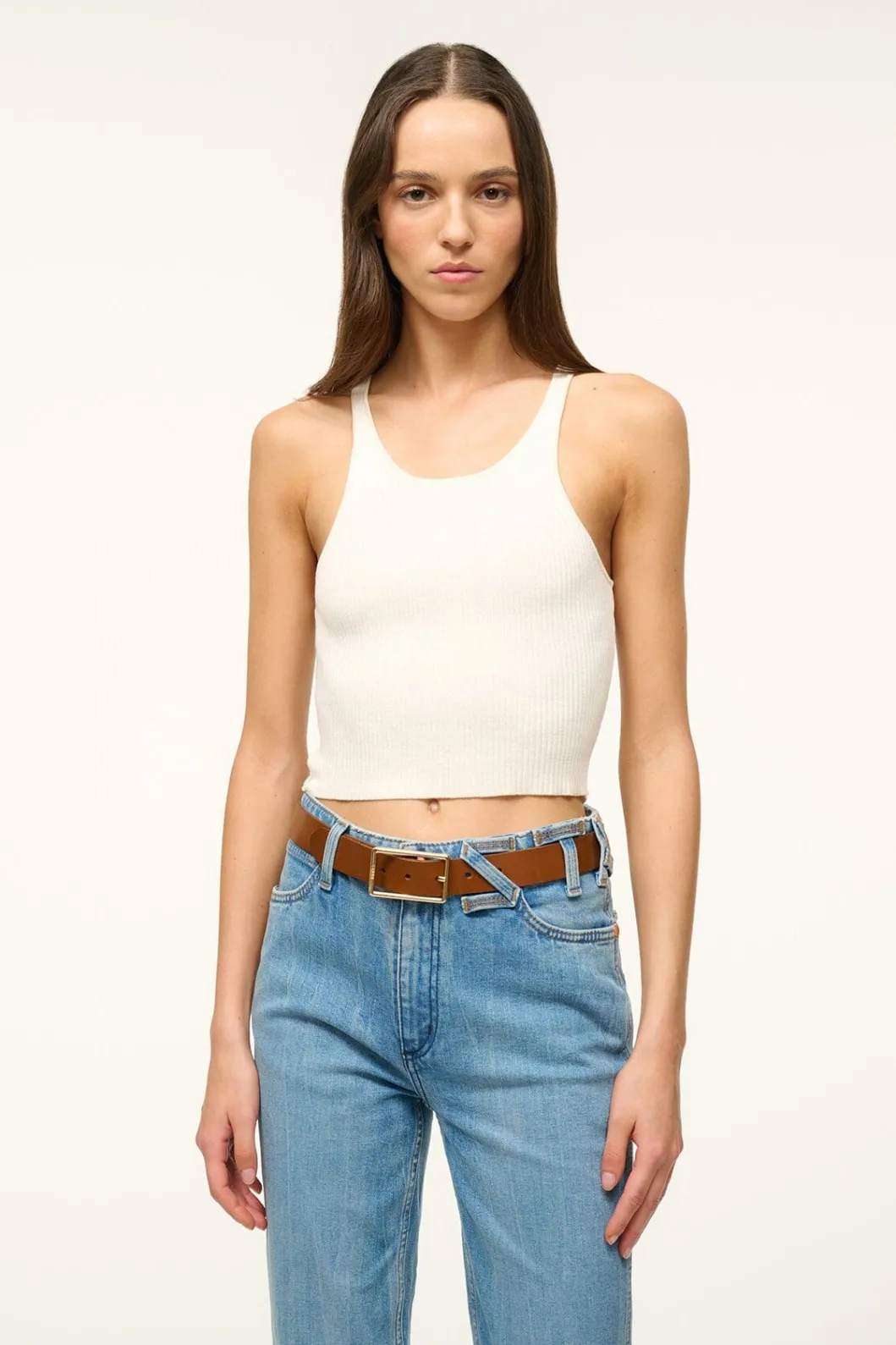 STAUD JEANS BELT - TAN YELLOW GOLD< Accessories