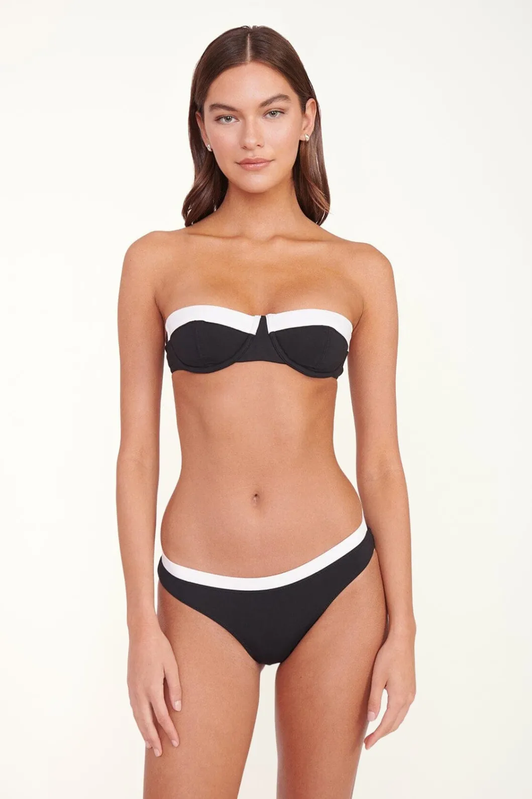 STAUD JO BALCONETTE BIKINI TOP BLACK WHITE< Swim | Bikinis