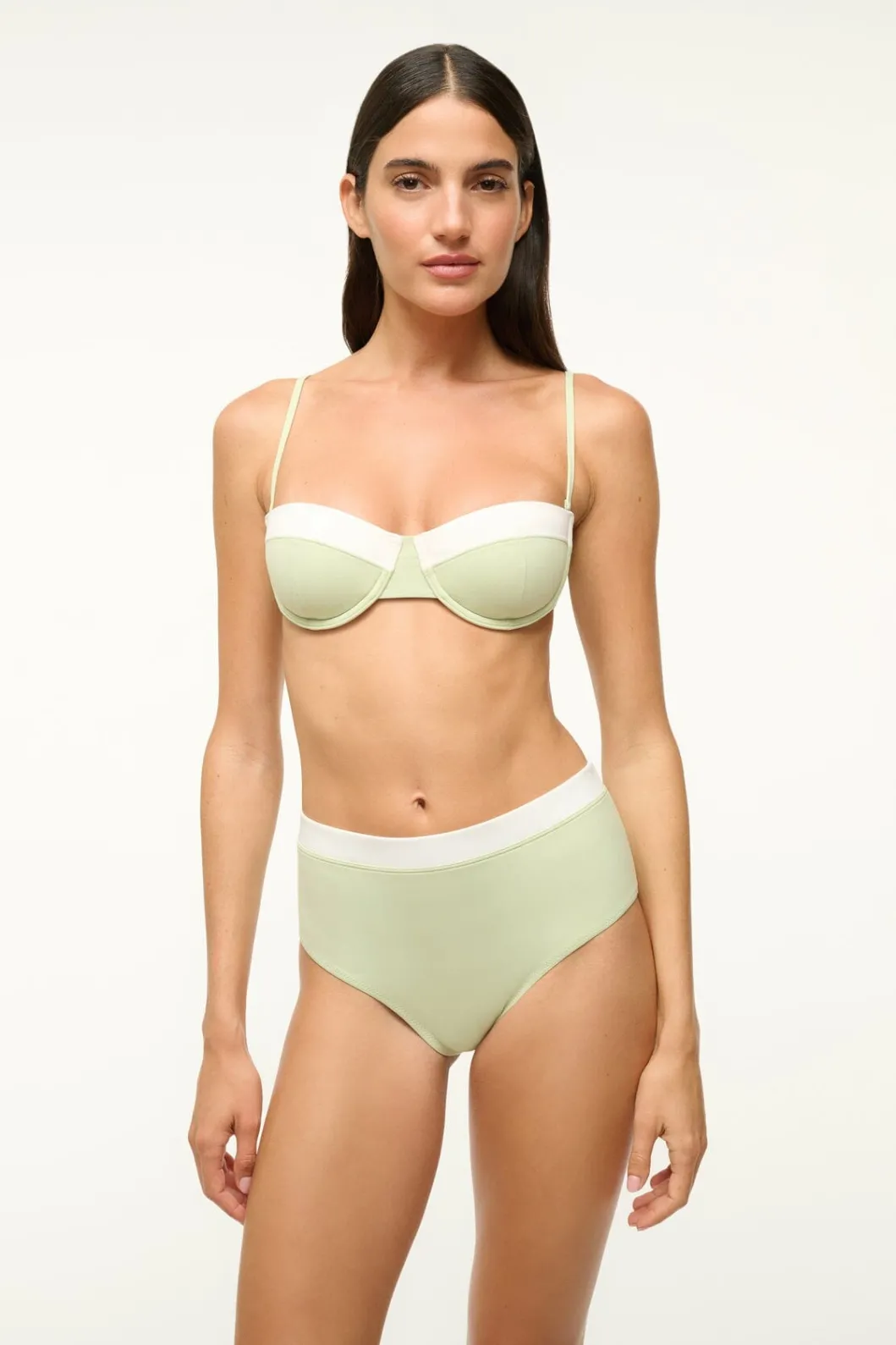 STAUD JO BALCONETTE BIKINI TOP PALE JADE/WHITE< Swim | Bikinis