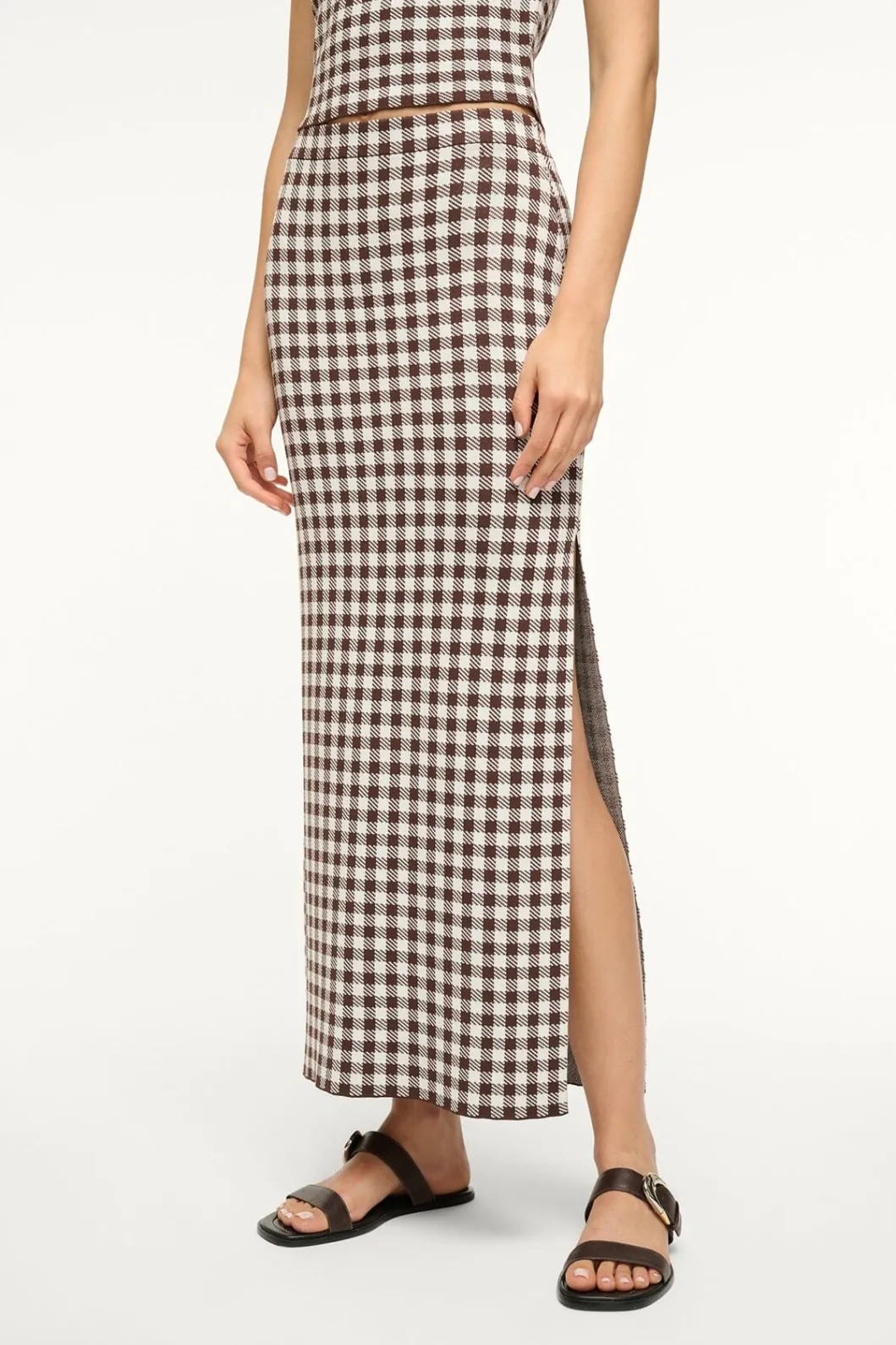 STAUD KARINA SKIRT DARK CHOCOLATE GINGHAM< Skirts