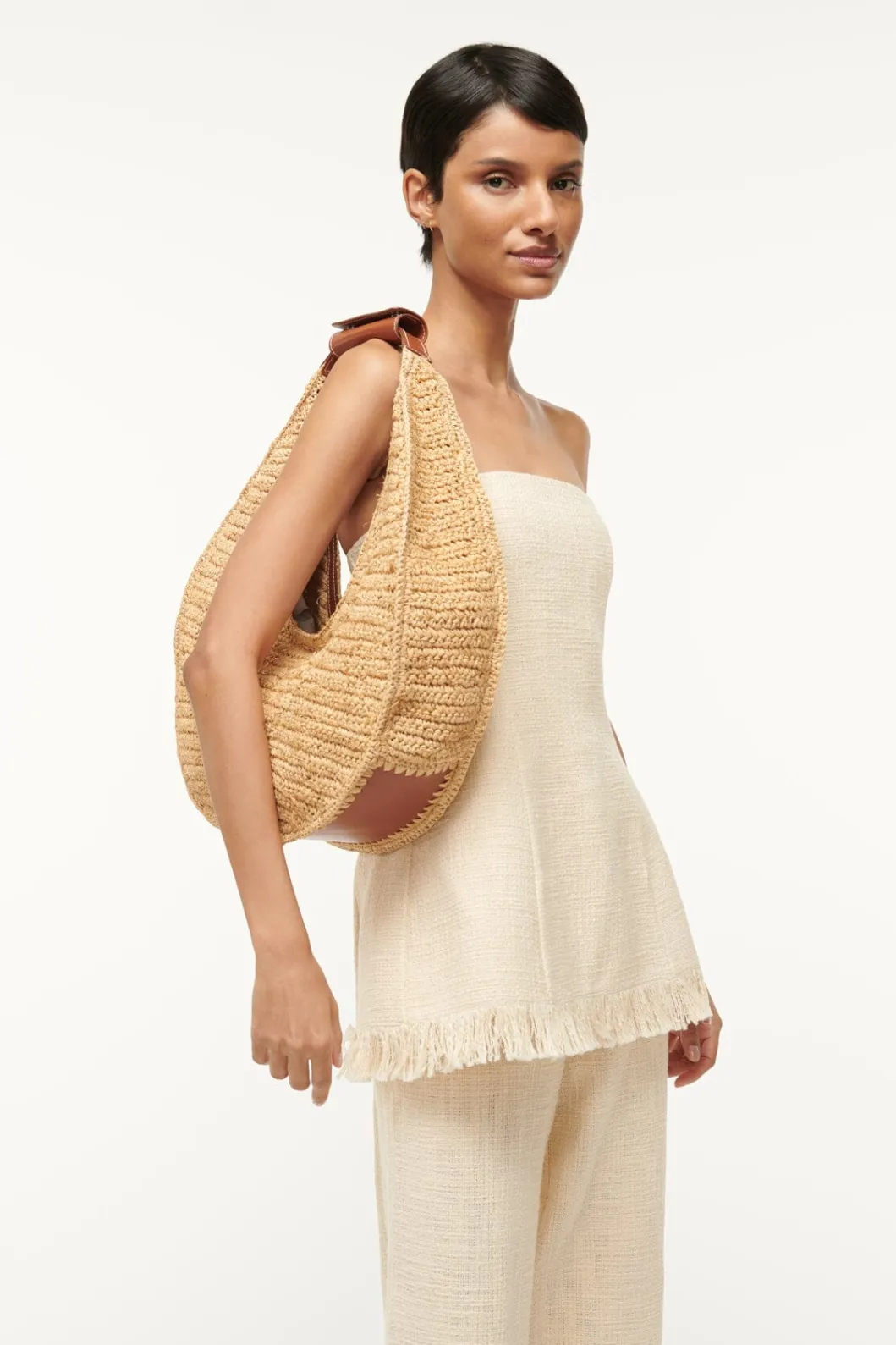 STAUD LARGE RAFFIA MOON TOTE BAG NATURAL TAN< Totes | Handbags