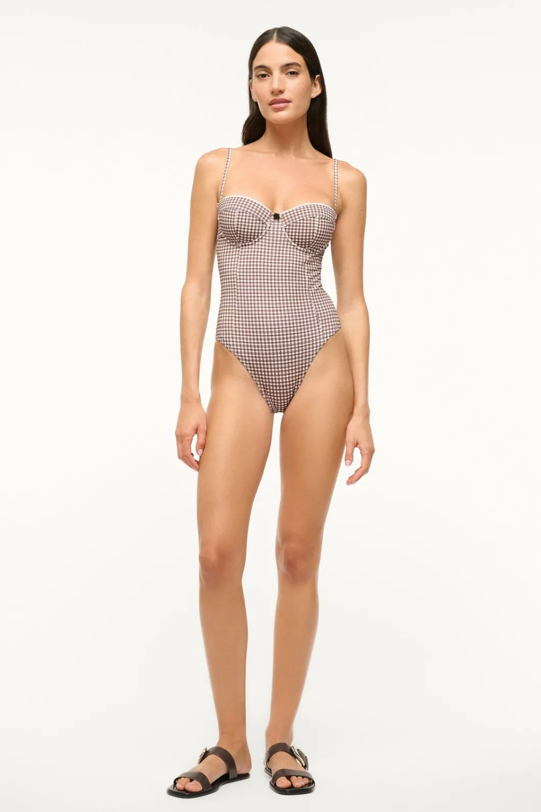 STAUD MAEVE ONE PIECE DARK CHOCOLATE MICRO CHECK< Swim | One Pieces