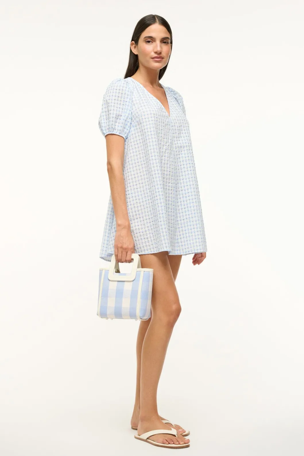 STAUD MINI SHIRLEY BAG SKY GINGHAM< Crossbody