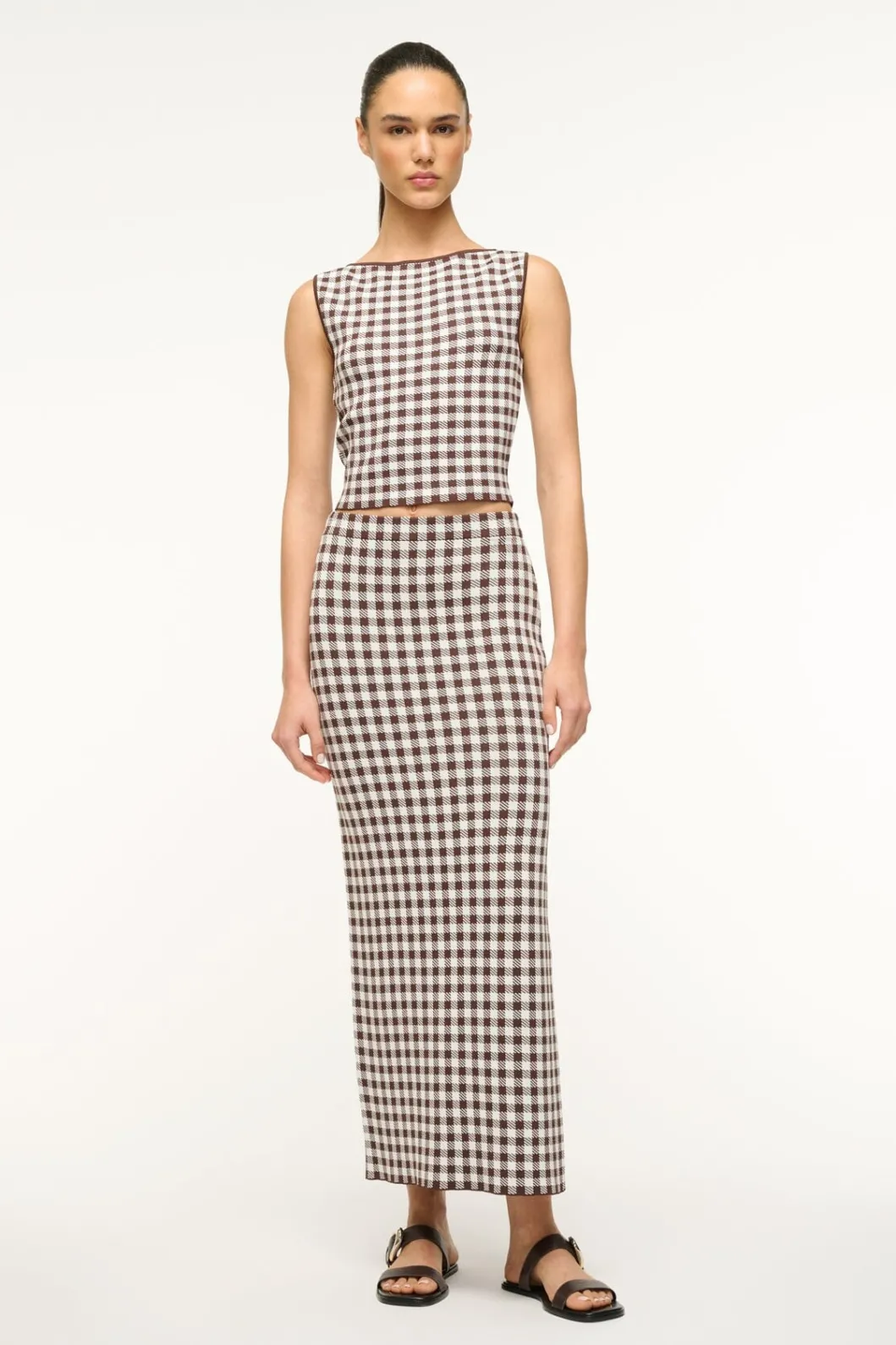 STAUD MONTGOMERY TOP DARK CHOCOLATE GINGHAM< Tops