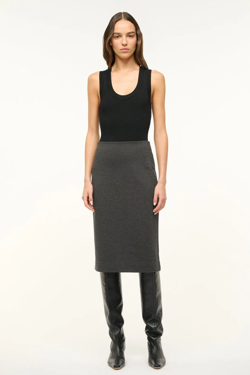 STAUD PASCALE PENCIL SKIRT HEATHER GREY< Skirts