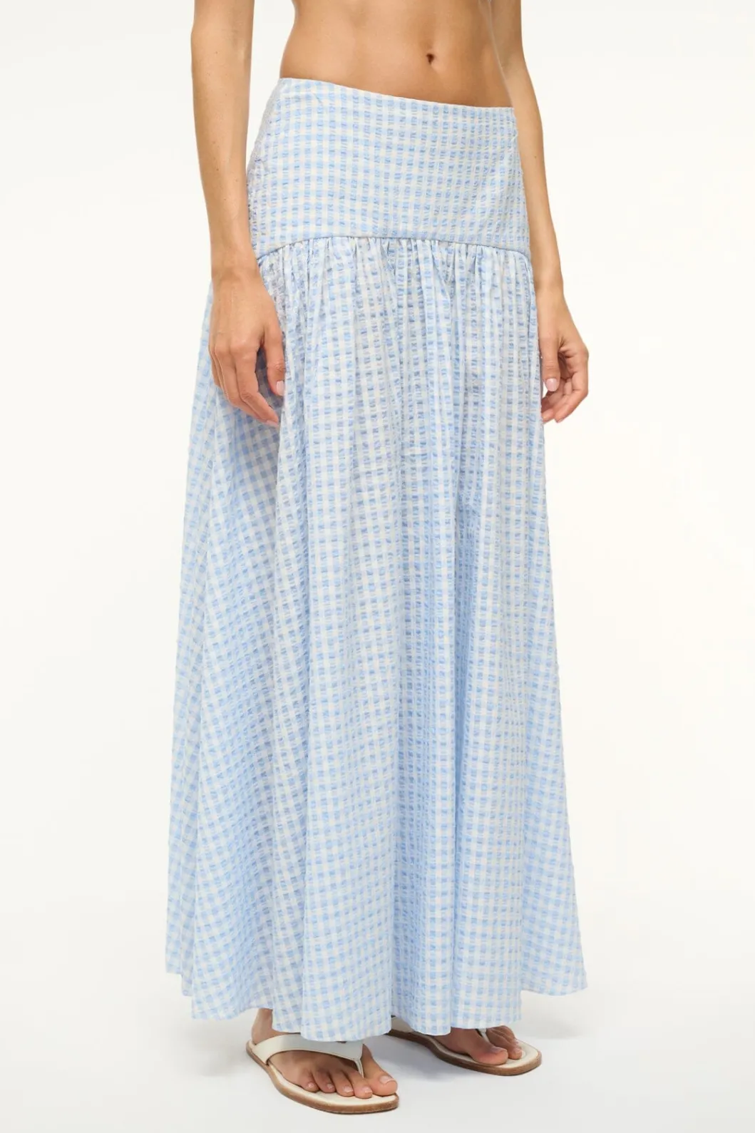 STAUD PROCIDA SKIRT SKY GINGHAM< Swim | Cover-ups