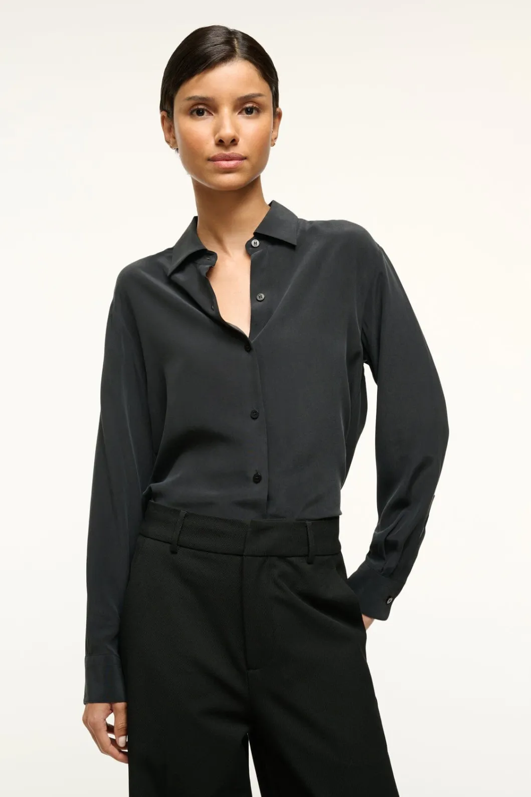 STAUD ROXBURY SILK SHIRT< Tops