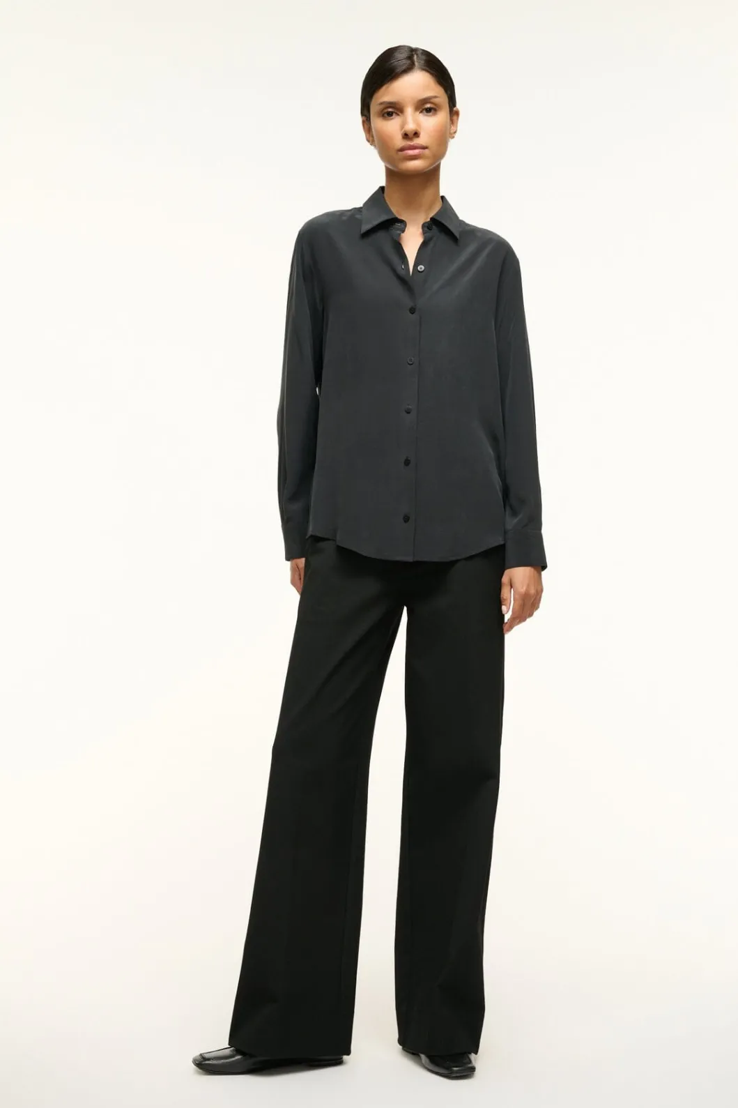 STAUD ROXBURY SILK SHIRT< Tops