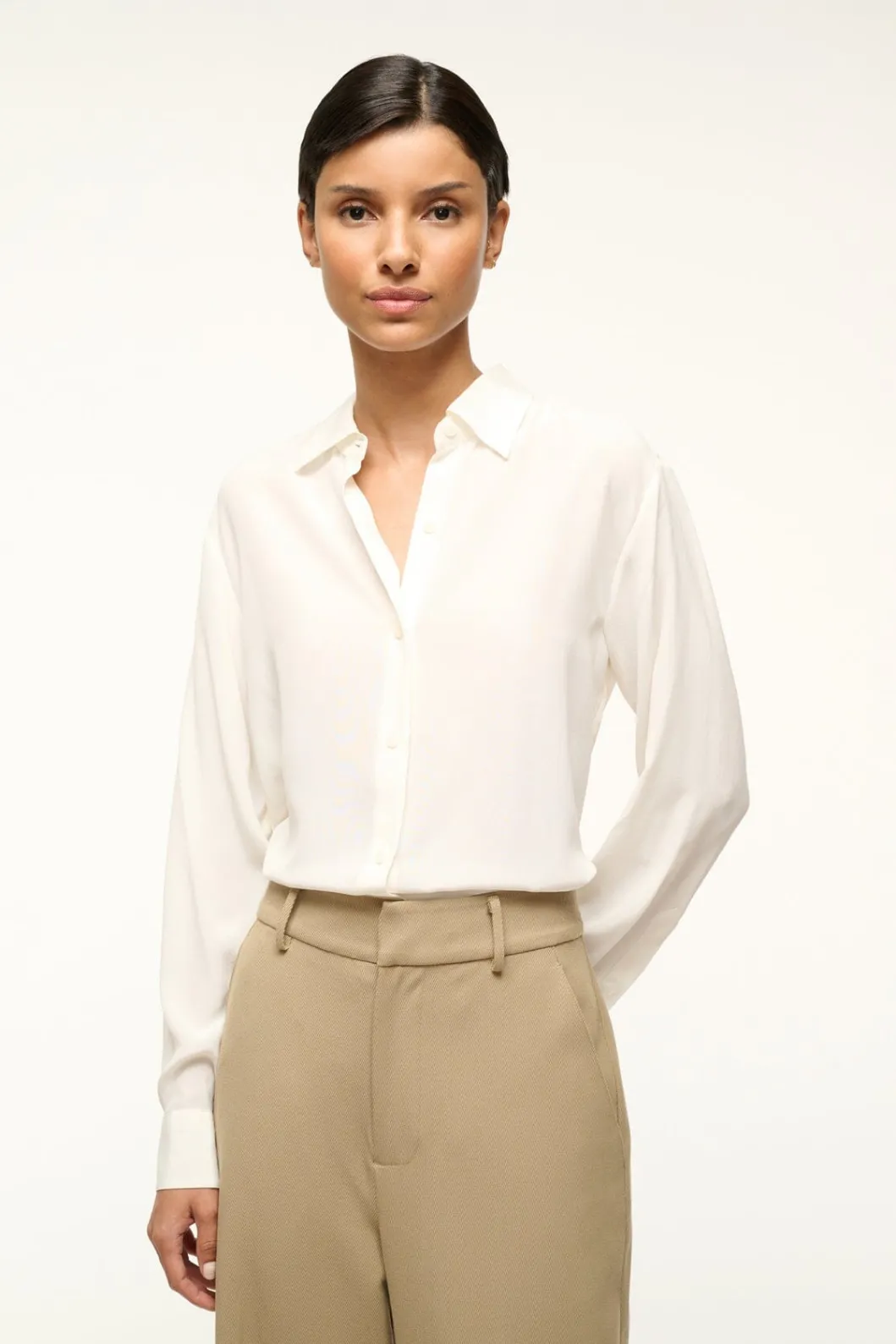 STAUD ROXBURY SILK SHIRT< Tops