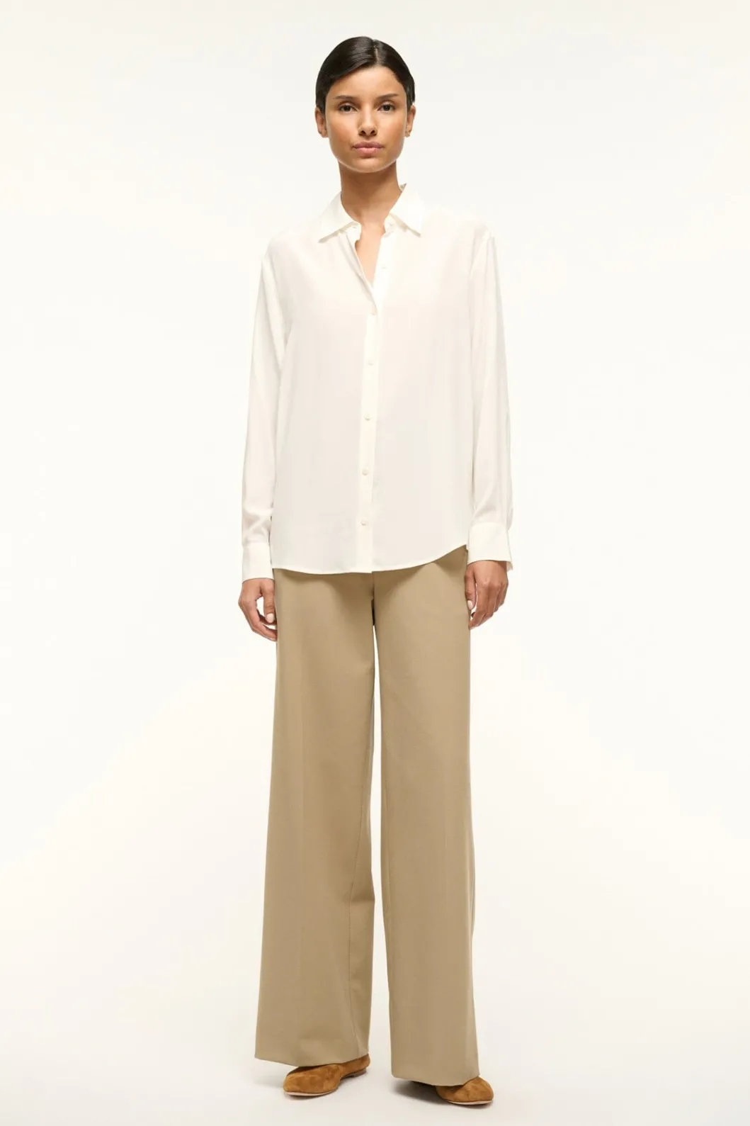 STAUD ROXBURY SILK SHIRT< Tops