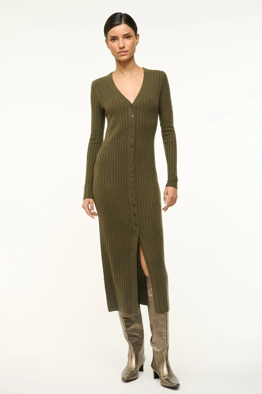 STAUD SHOKO CASHMERE SWEATER DARK OLIVE< Dresses | Knit Dresses