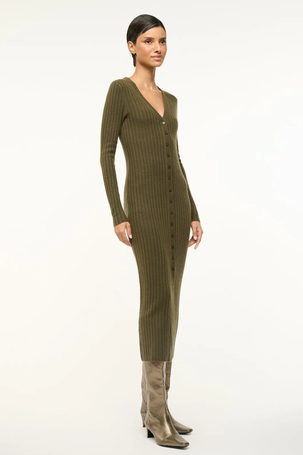 STAUD SHOKO CASHMERE SWEATER DARK OLIVE< Dresses | Knit Dresses