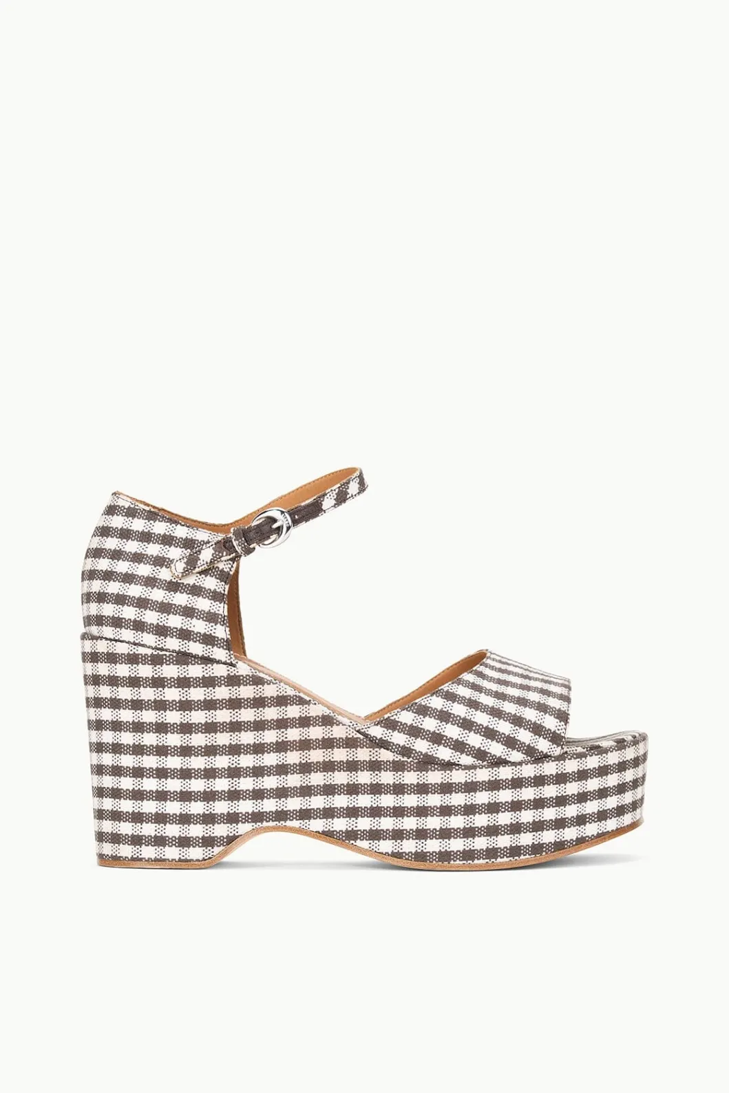 STAUD STELLA PLATFORM SANDAL DARK CHOCOLATE MICRO CHECK< Platforms & Wedges