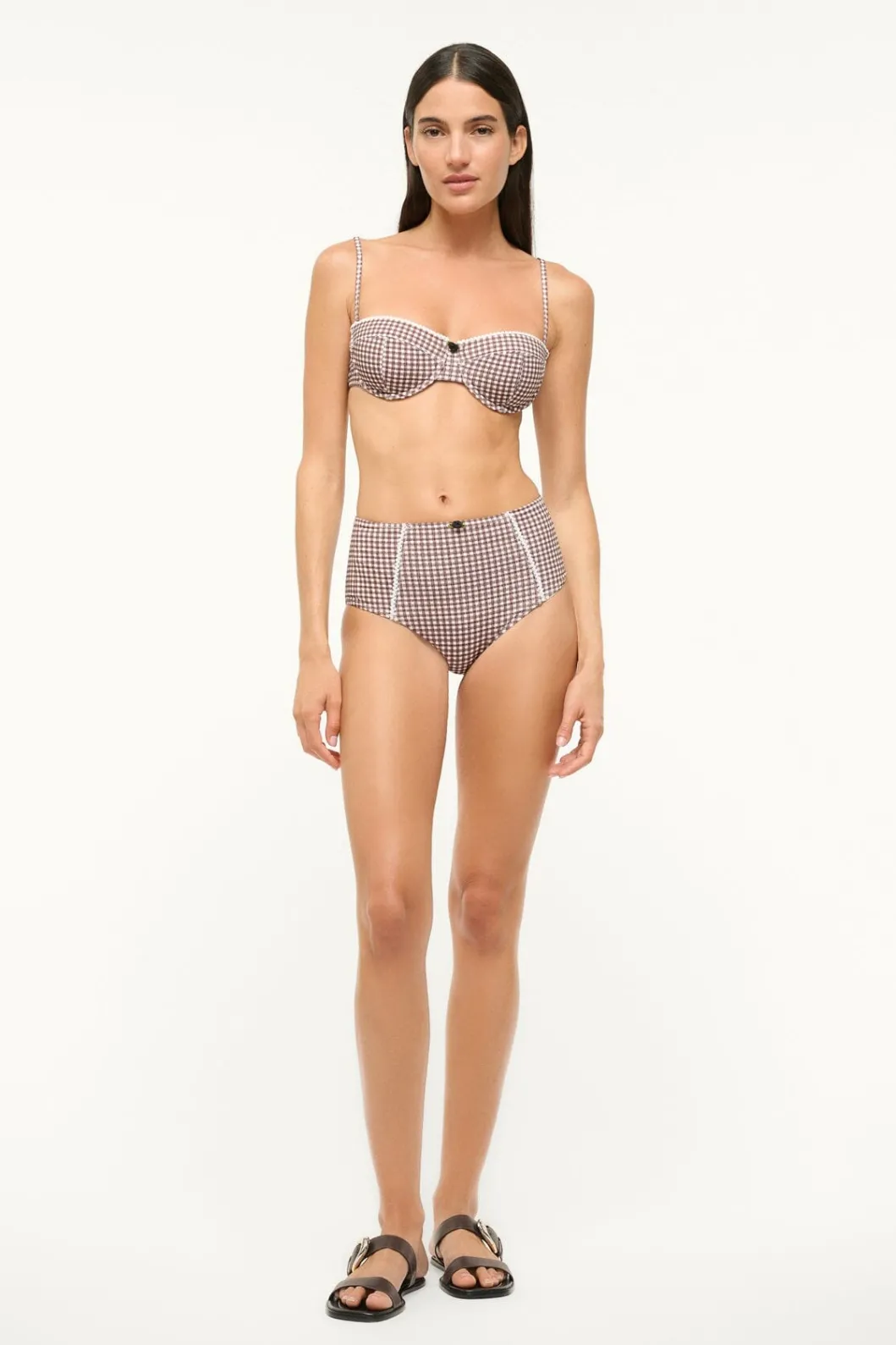 STAUD WAILEA BIKINI BOTTOM DARK CHOCOLATE MICRO CHECK< Swim | Bikinis