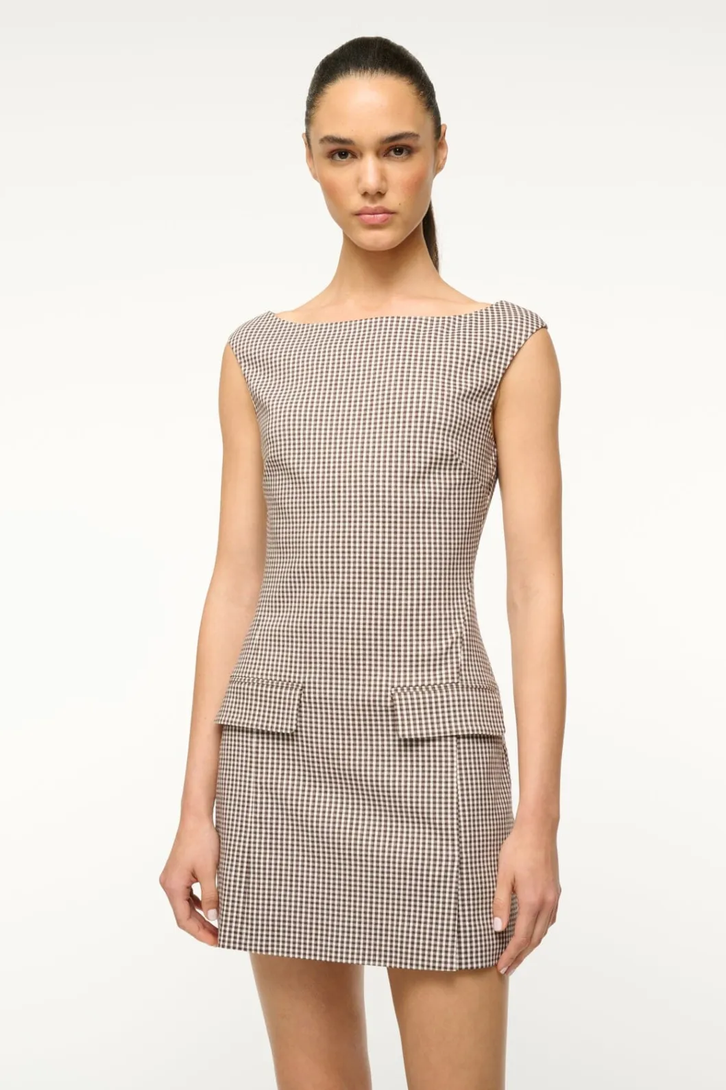 STAUD WALKER DRESS DARK CHOCOLATE MICRO CHECK< Mini Dresses | Dresses