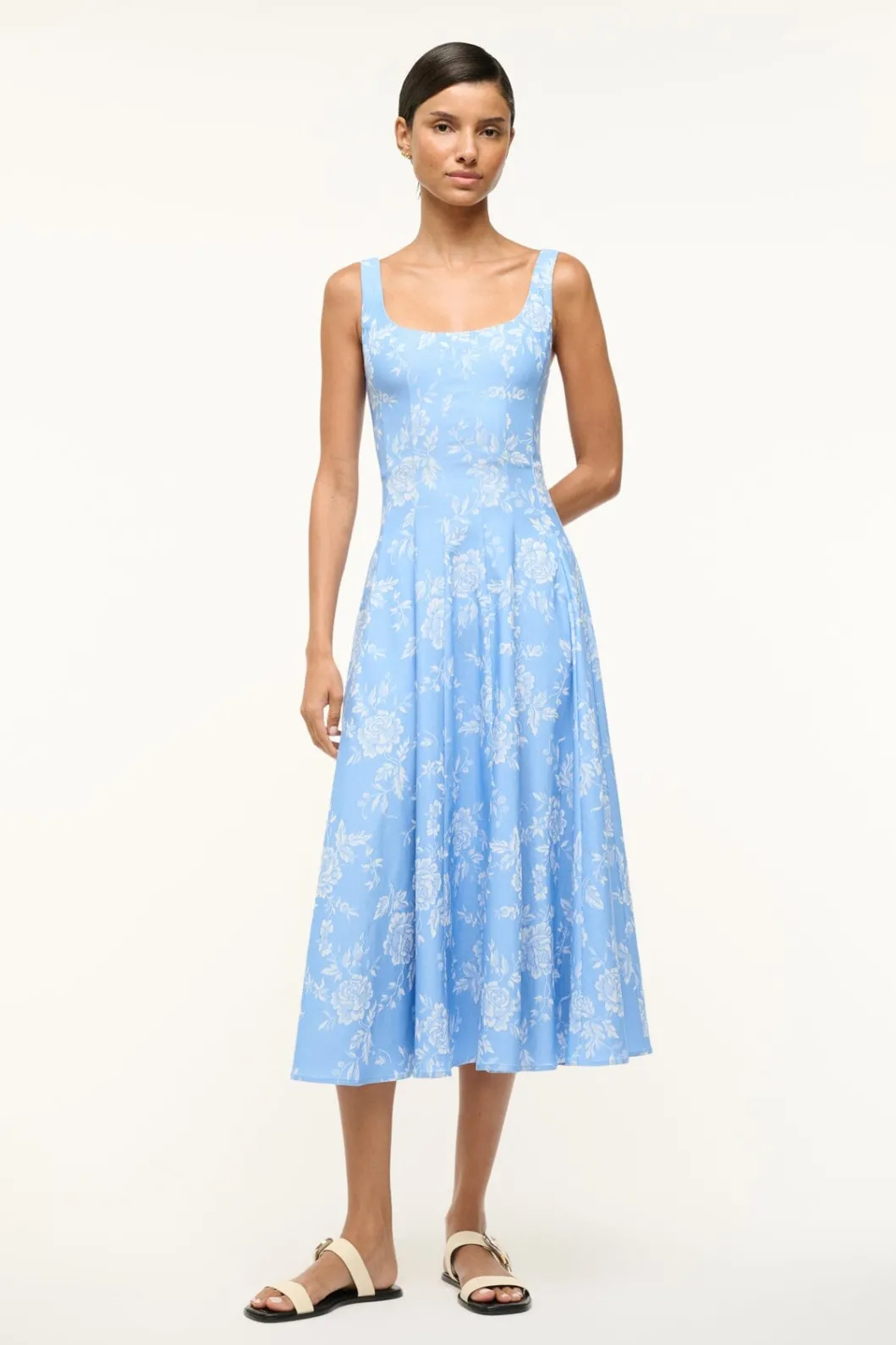 STAUD WELLS DRESS BLUE ROSE< Midi Dresses | Dresses